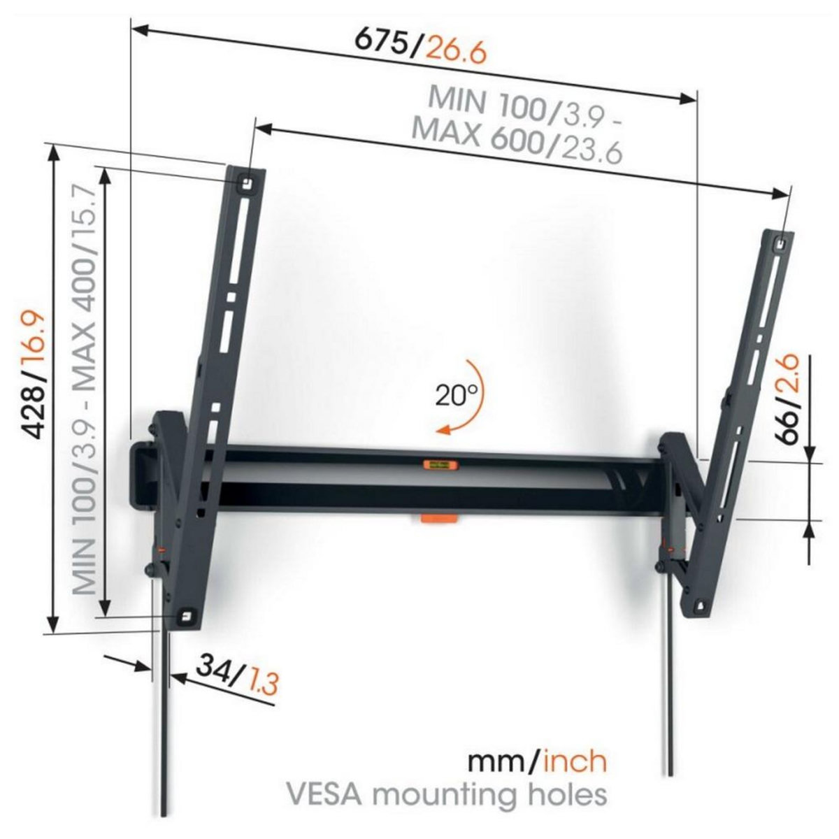 Vogel's Support mural inclinable pour écrans 40  à 77  - TVM3615