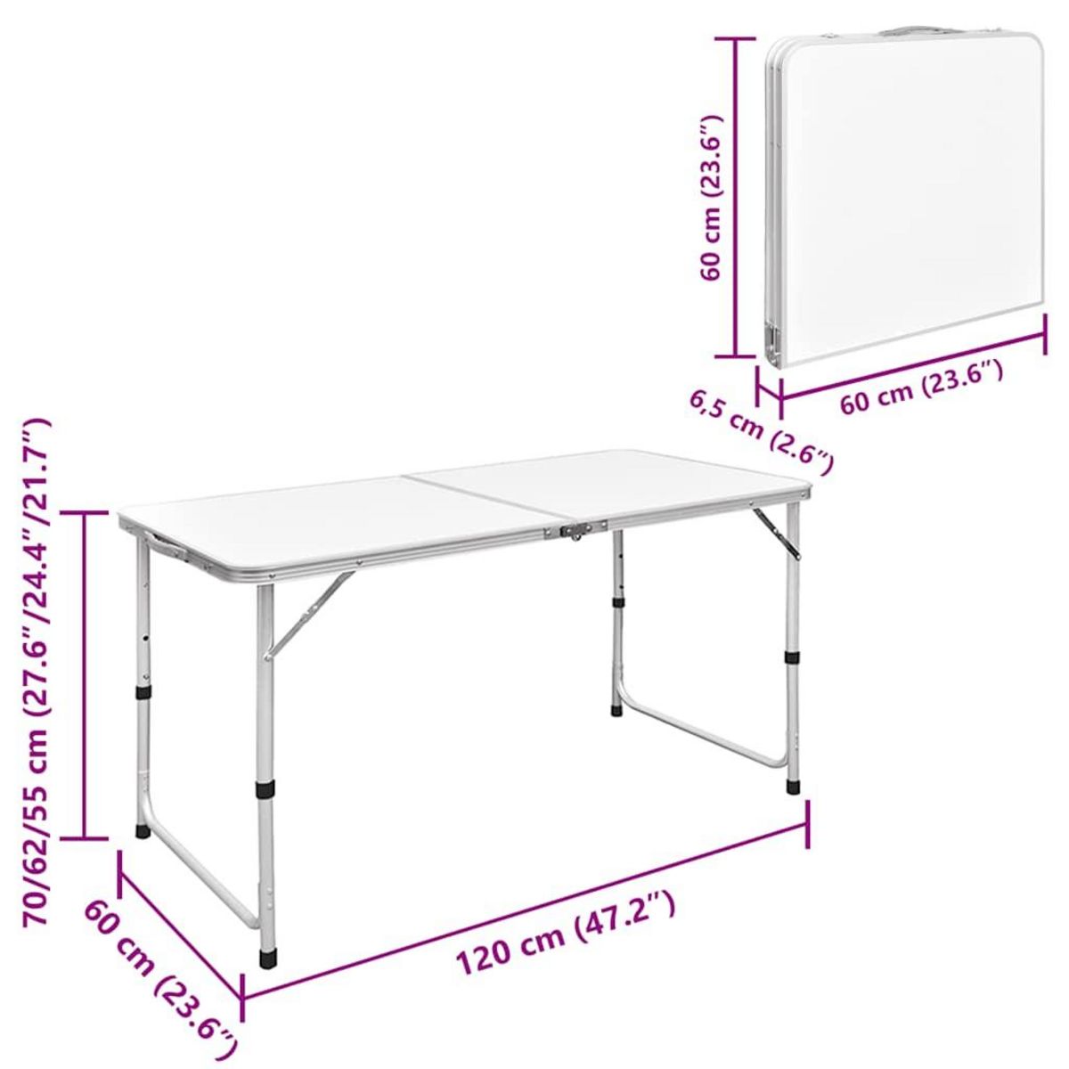 VIDAXL Ensemble de table pliable de camping et 4 tabourets 120x60 cm