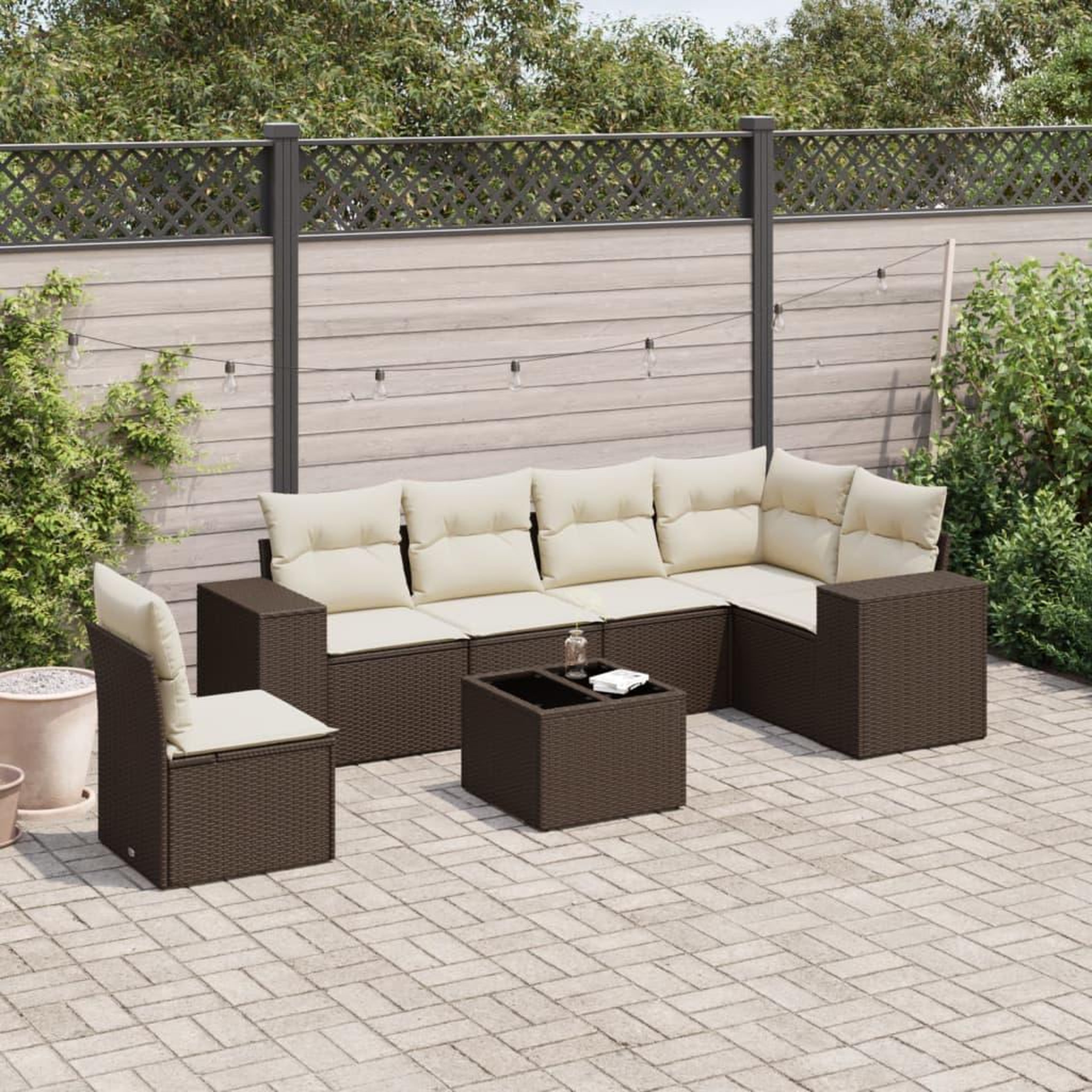 VIDAXL Salon de jardin avec coussins 7 pcs marron resine tressee
