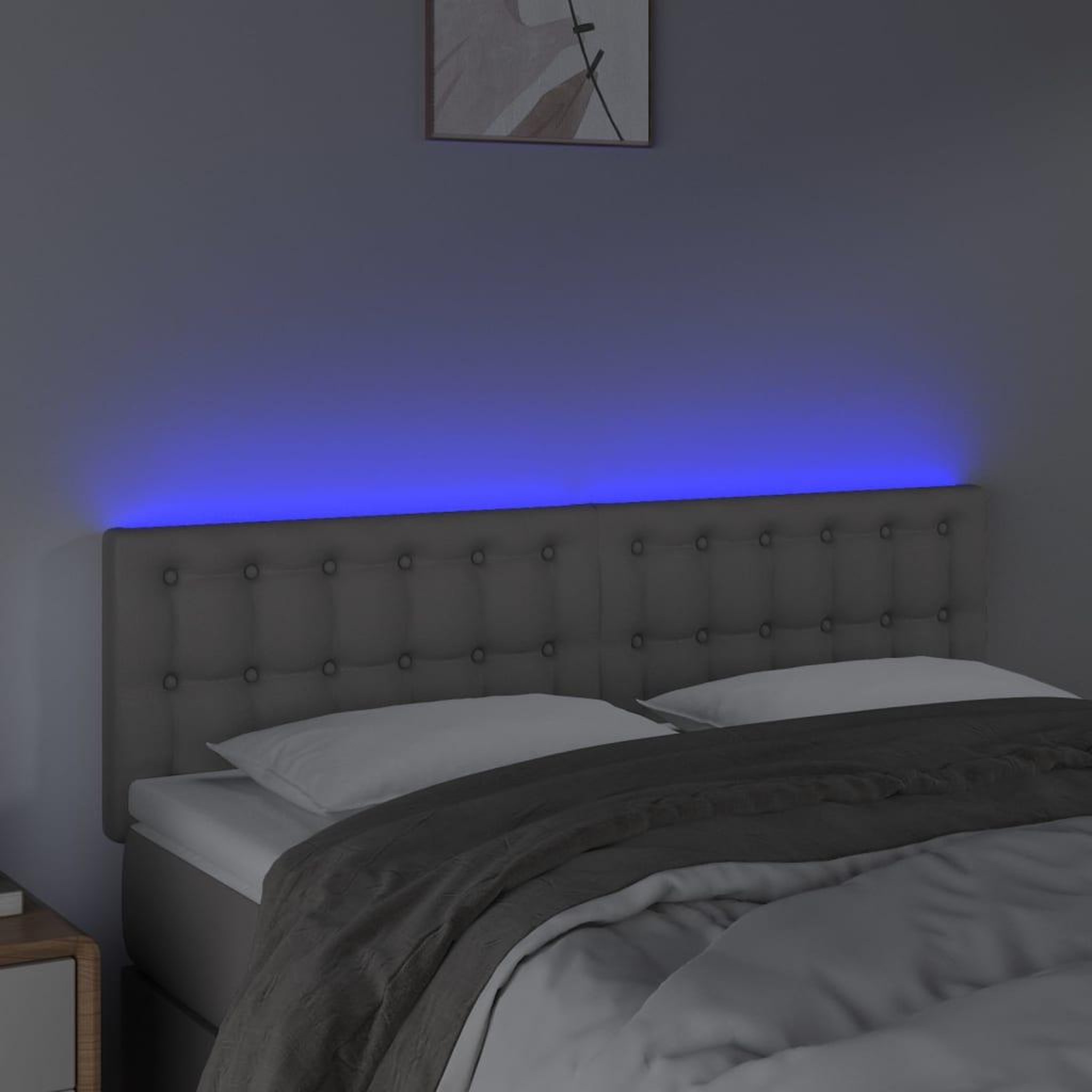 Voir la diapositive 3 : VIDAXL Tete de lit a LED Gris 144x5x78/88 cm Similicuir