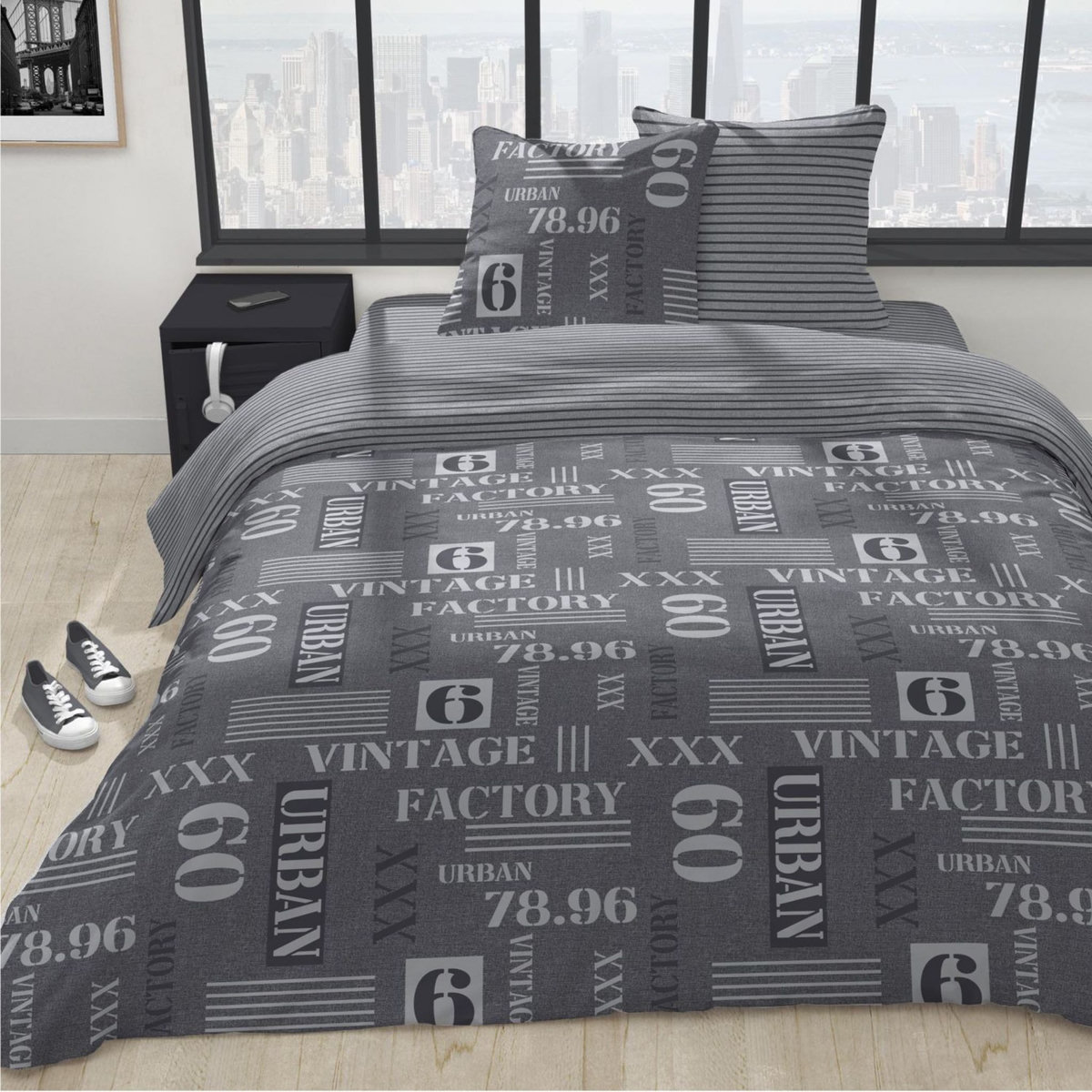 Parure housse de couette en polycoton imprimé VINTAGE