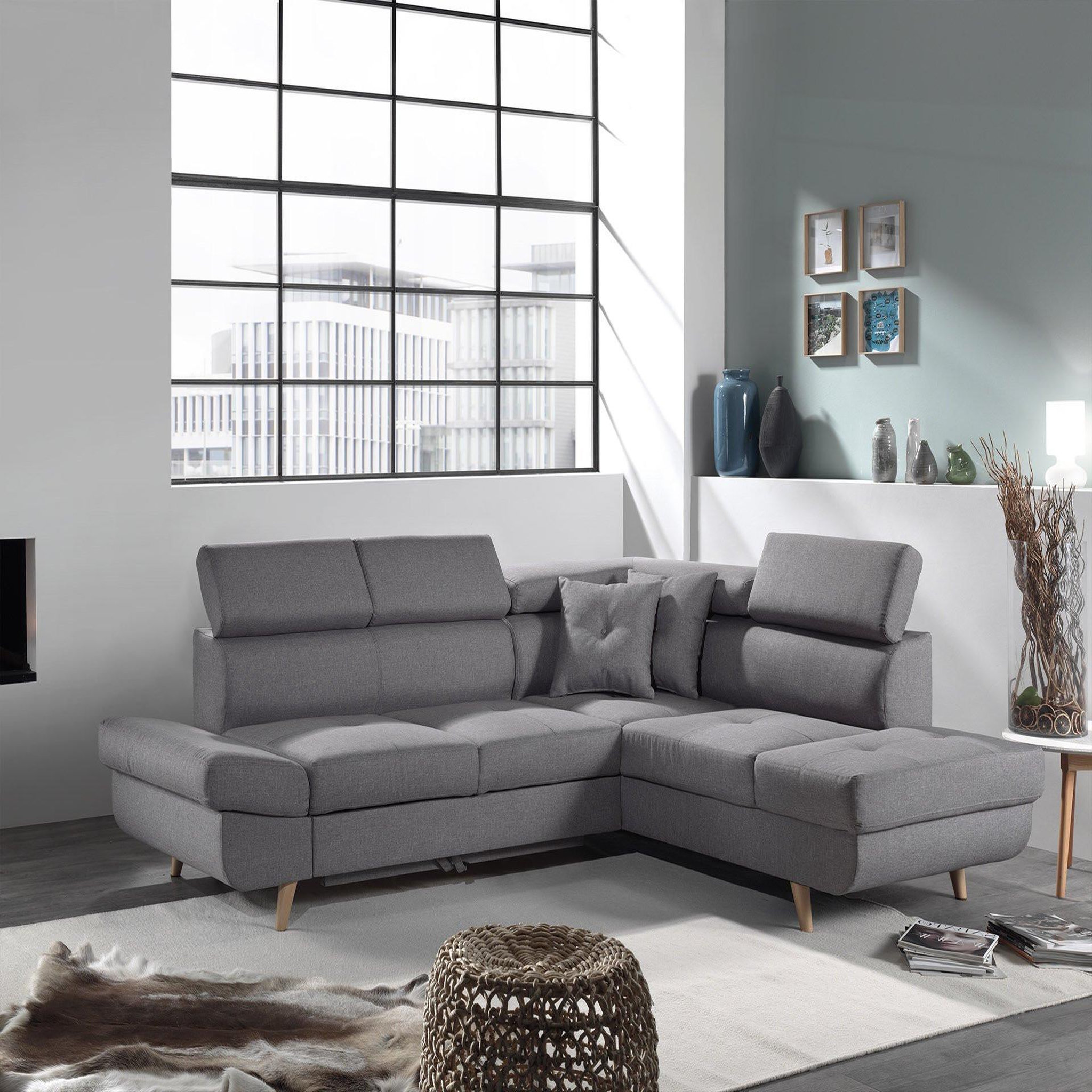 Voir la diapositive 4 : BEST MOBILIER Linea - canapé d'angle droit convertible - 5 places - avec têtières
