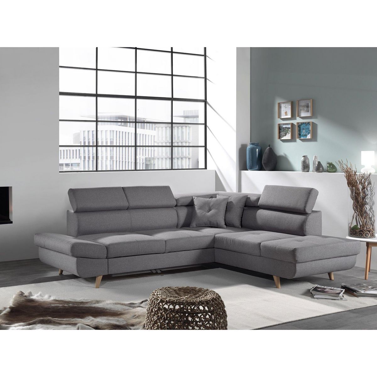 BEST MOBILIER Linea - canapé d'angle droit convertible - 5 places - avec têtières