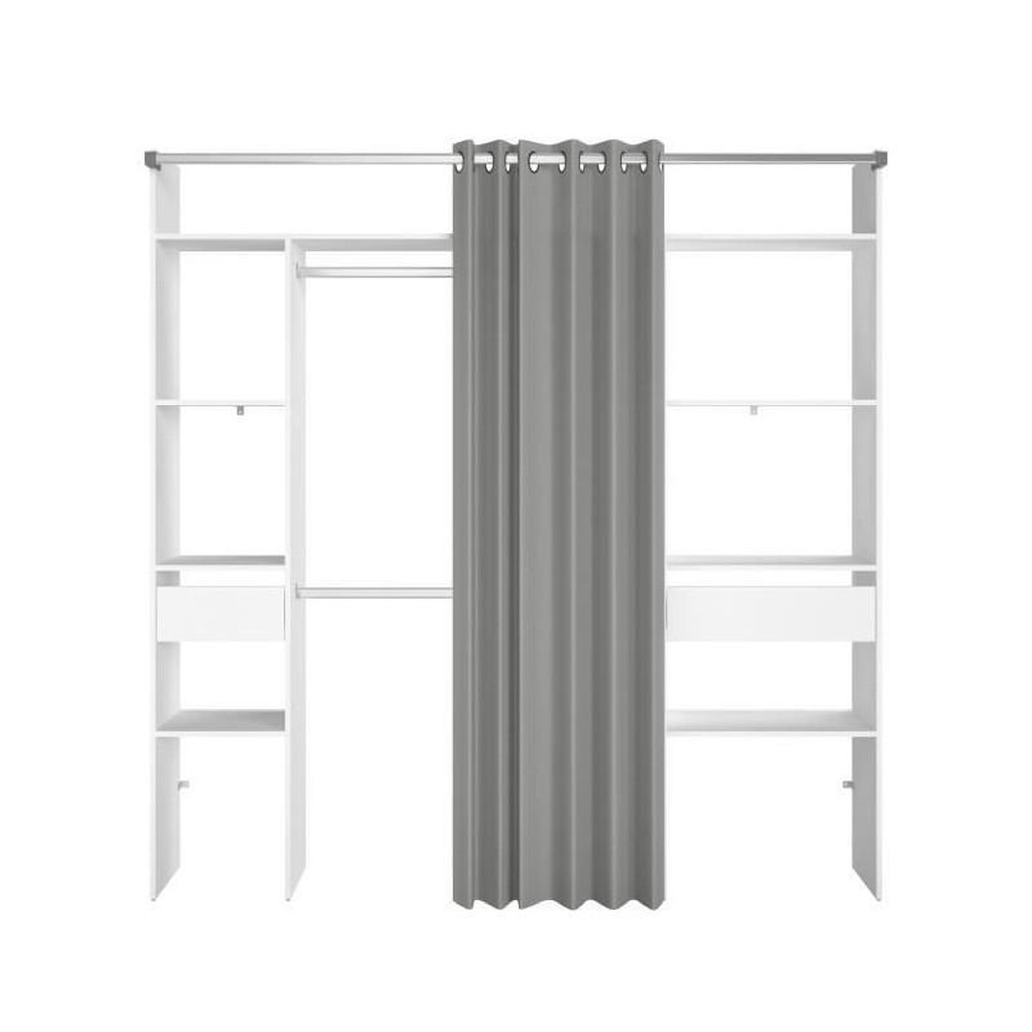 Voir la diapositive 2 : EKIPA EKIPA Dressing avec rideau - Blanc - L 198 x P 40 x H 203 cm - ARTIC