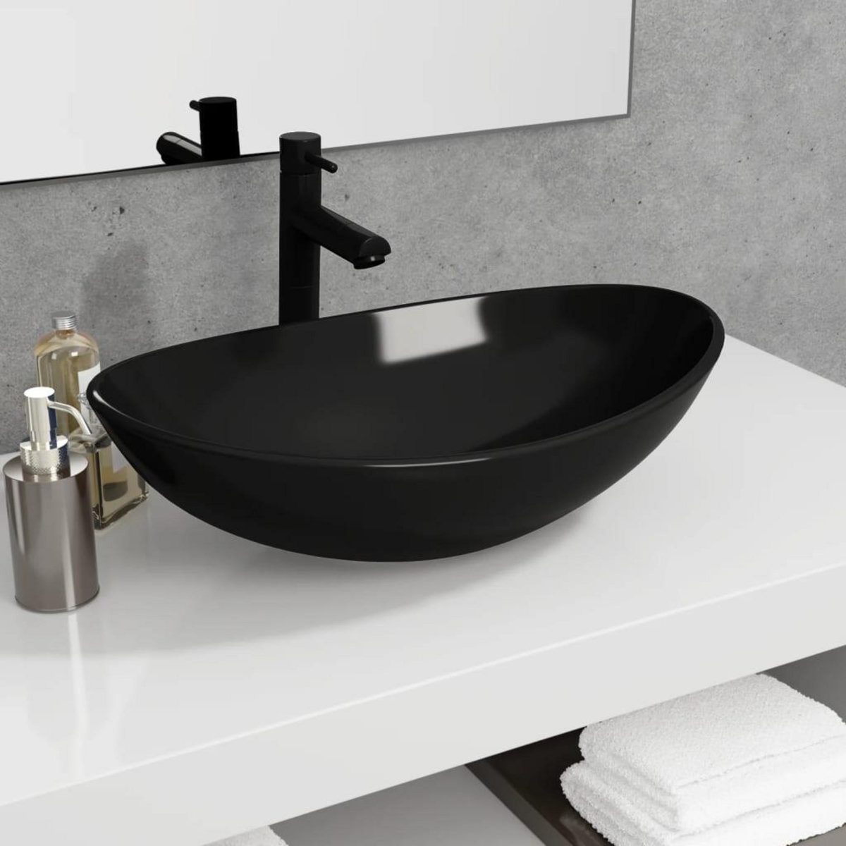 VIDAXL Lavabo Verre trempe 54,5x35x15,5 cm Noir