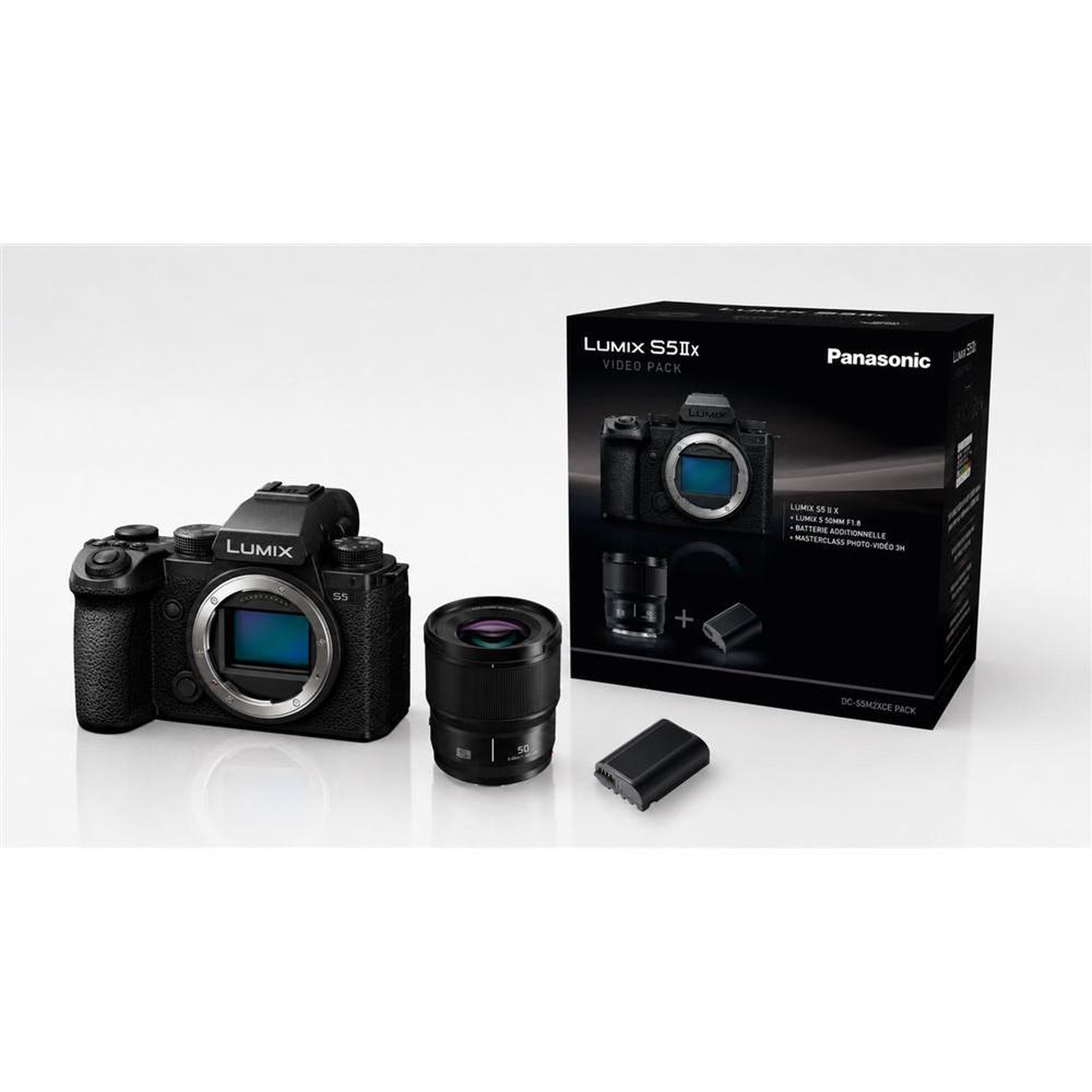 PANASONIC Appareil photo hybride kit noir lumix s5iix + objectif 50 mm f1.8 l-mount + batterie supplémentaire