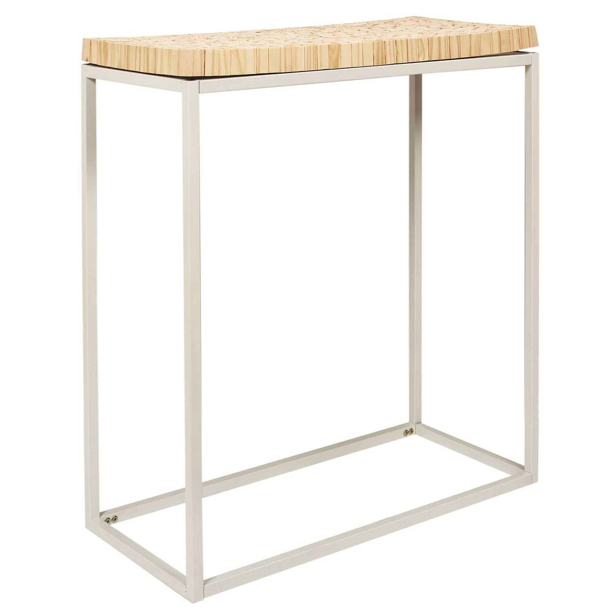 TOILINUX Console effet rondin de bois en métal et mdf - blanc et beige.