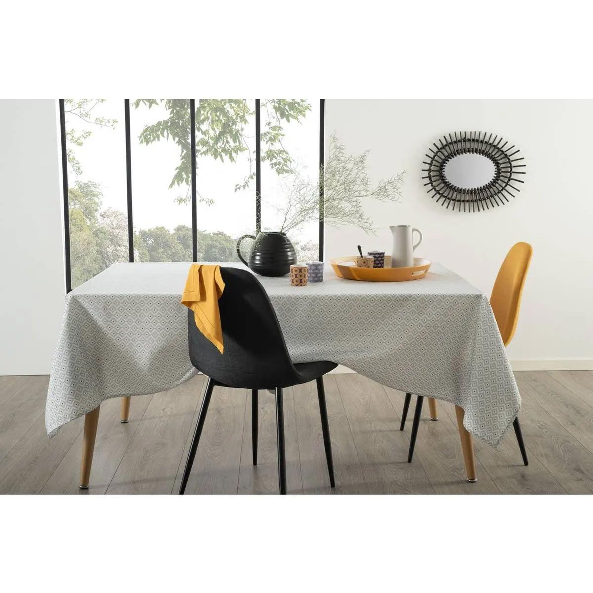 Voir la diapositive 4 : ATMOSPHERA Nappe anti-tache ethnique ethnik - l. 240 x l . 140 cm - gris