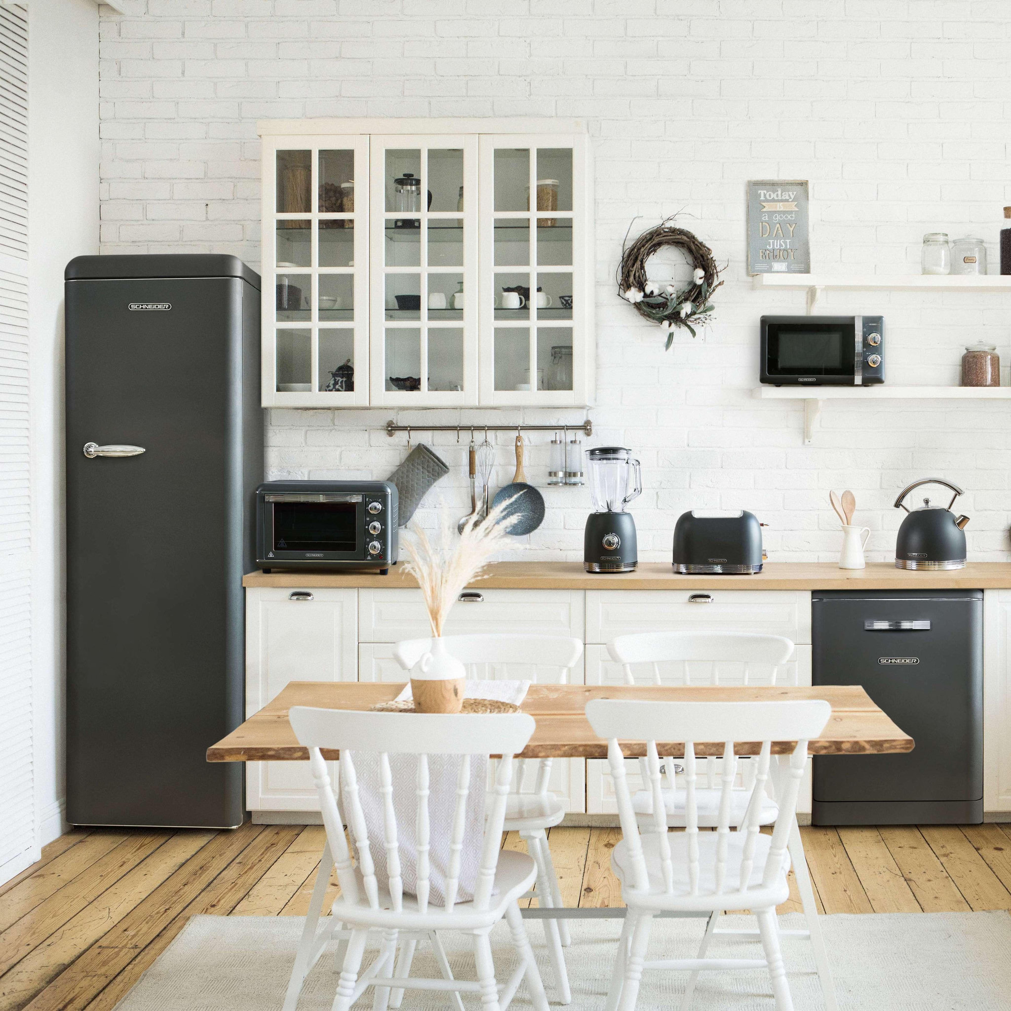 Voir la diapositive 2 : SCHNEIDER Réfrigérateur une porte 229L Vintage Black mat - SCCL222V-BE