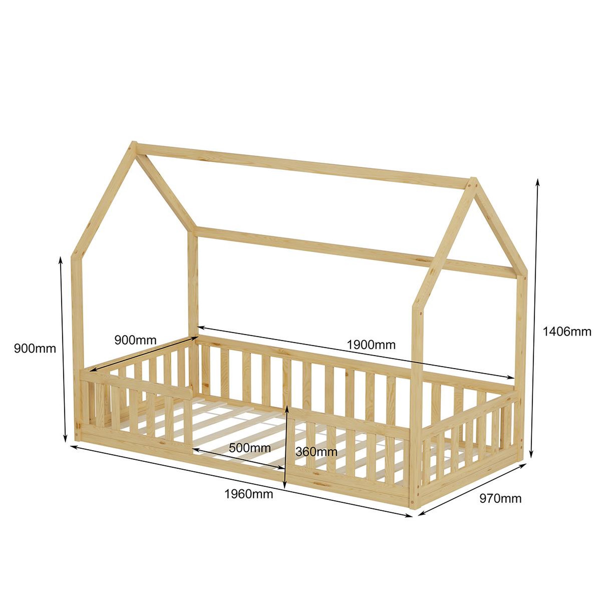 Voir la diapositive 3 : MINEA Minea | lit cabane avec barrière nid enchante 90x190 cm (matelas non inclus)