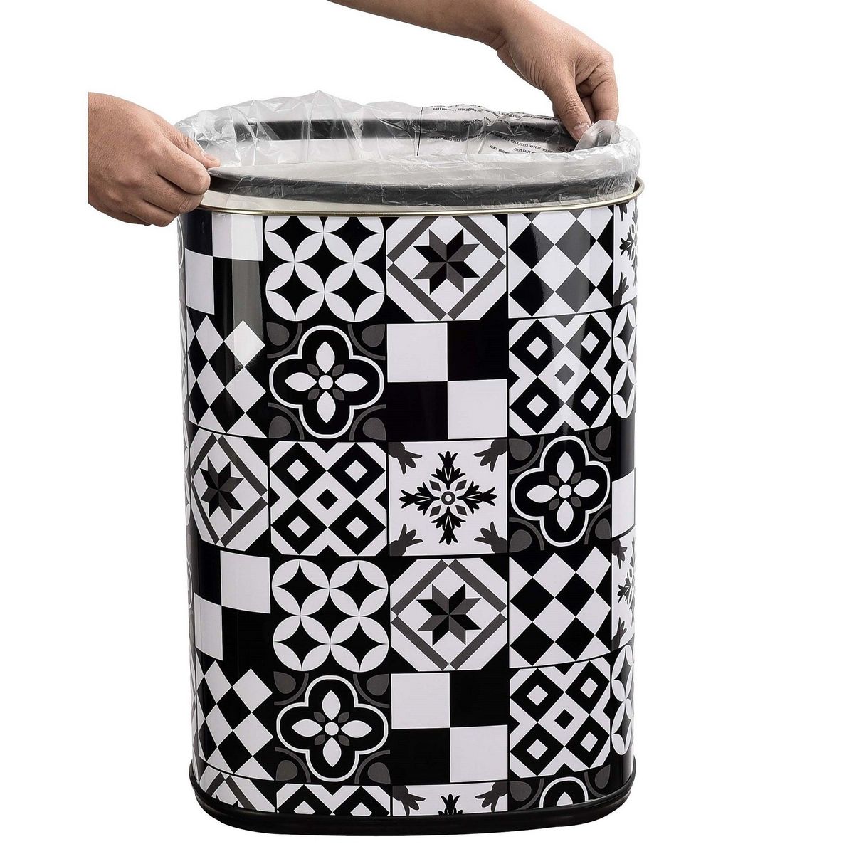 Kitchen move Poubelle automatique 58l inox motif carreau de ciment - bat-58ls06a tile black ss