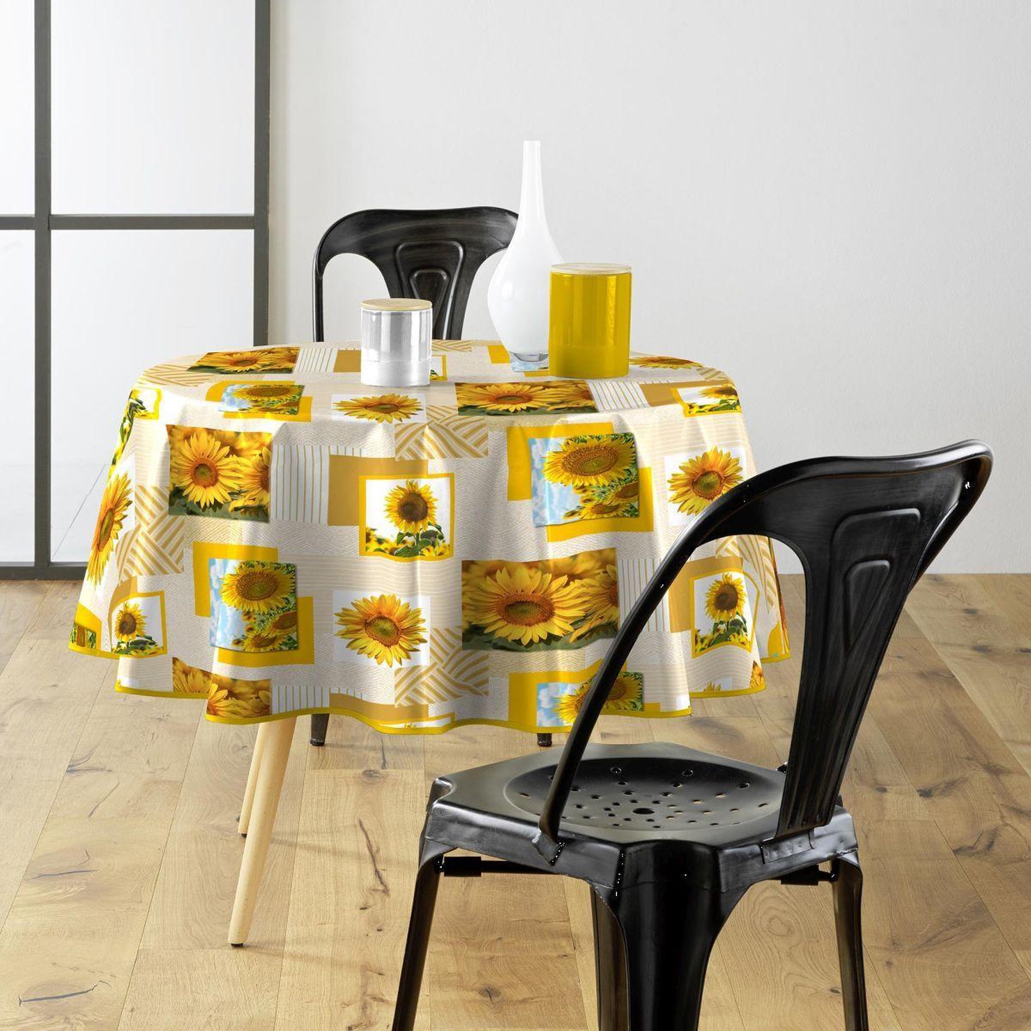Douceur d'Intérieur Nappe toile cirée ronde  sunflower  160cm jaune