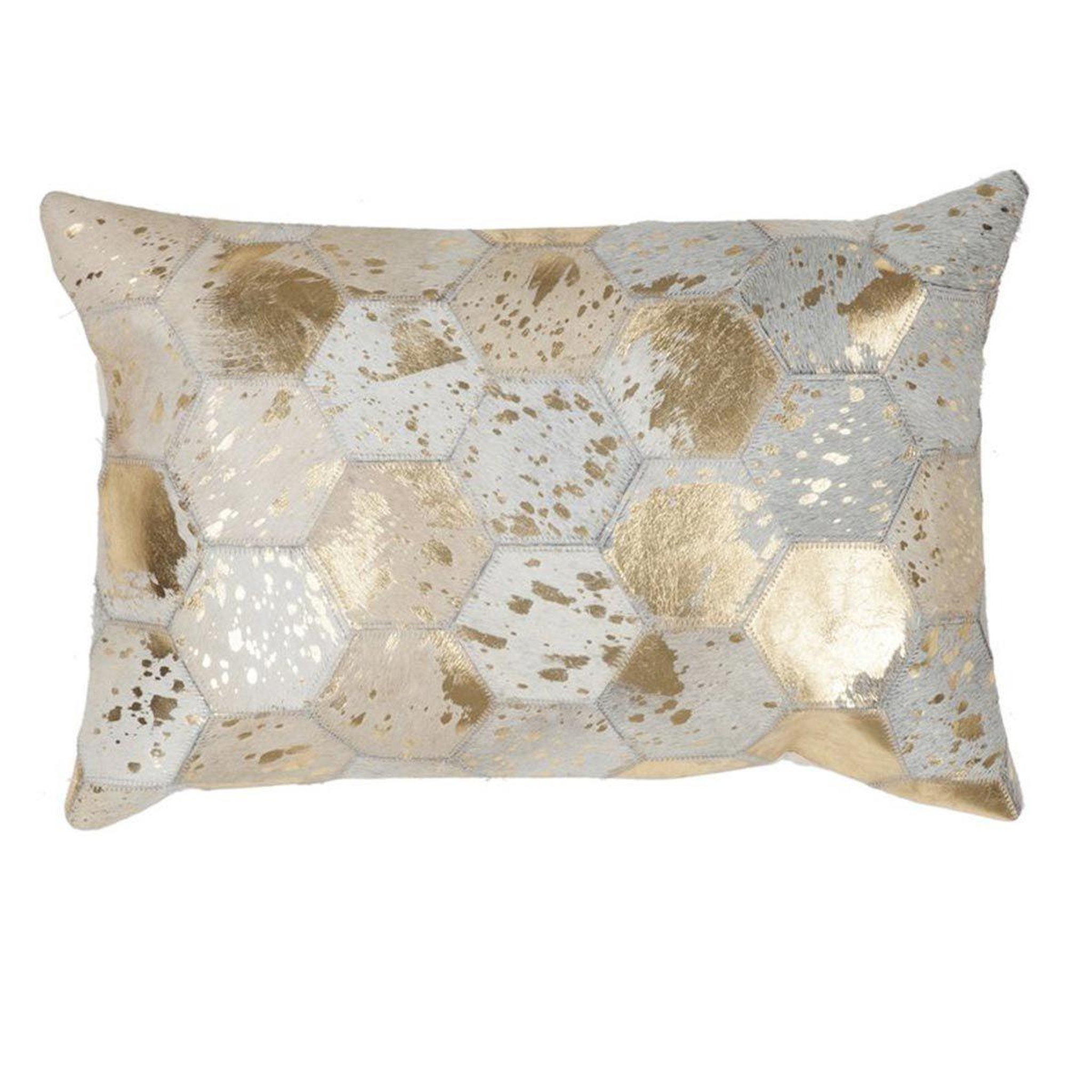 Voir la diapositive 1 : Paris Prix Coussin Déco en Cuir  Spark I  40x60cm Ivoire & Or