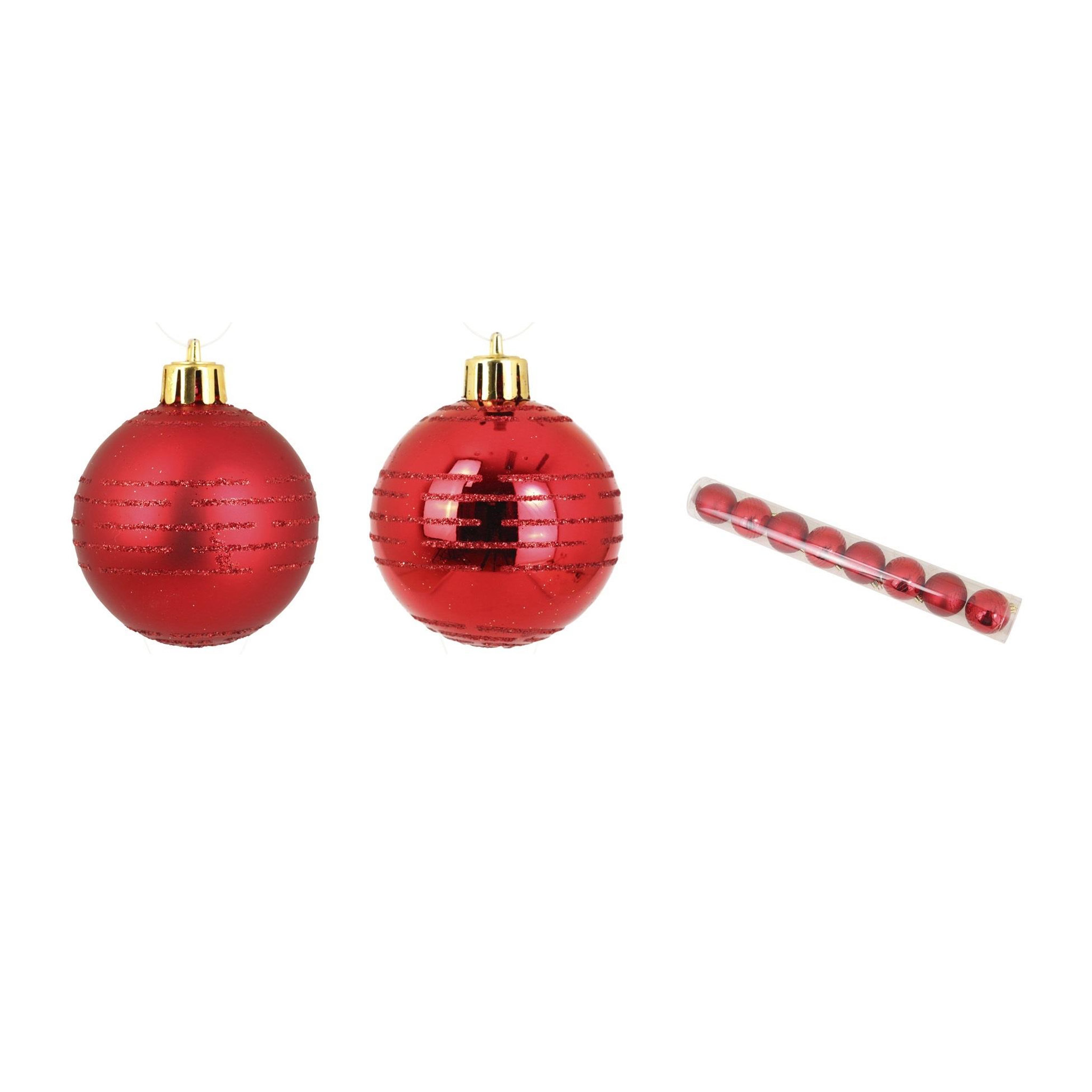 Voir la diapositive 2 : Eden Set de 8 boules de noël rayures rouge