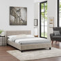 Voir la diapositive 2 : IDIMEX Lit double MATHIEU, 140 x 190 cm, capitonné avec sommier, revêtement en tissu beige