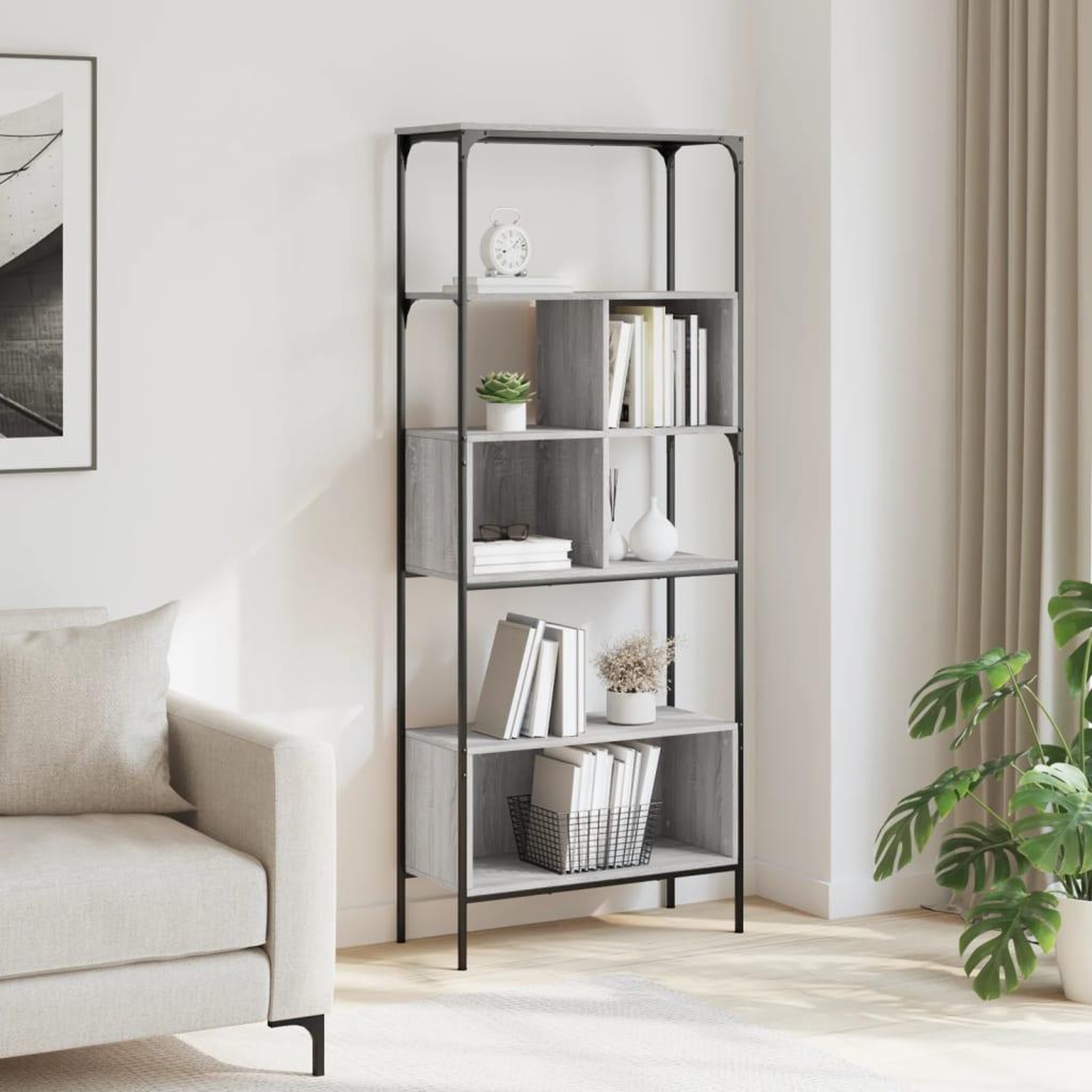 Voir la diapositive 3 : VIDAXL Bibliotheque 5 niveaux sonoma gris 76x33x188,5 cm