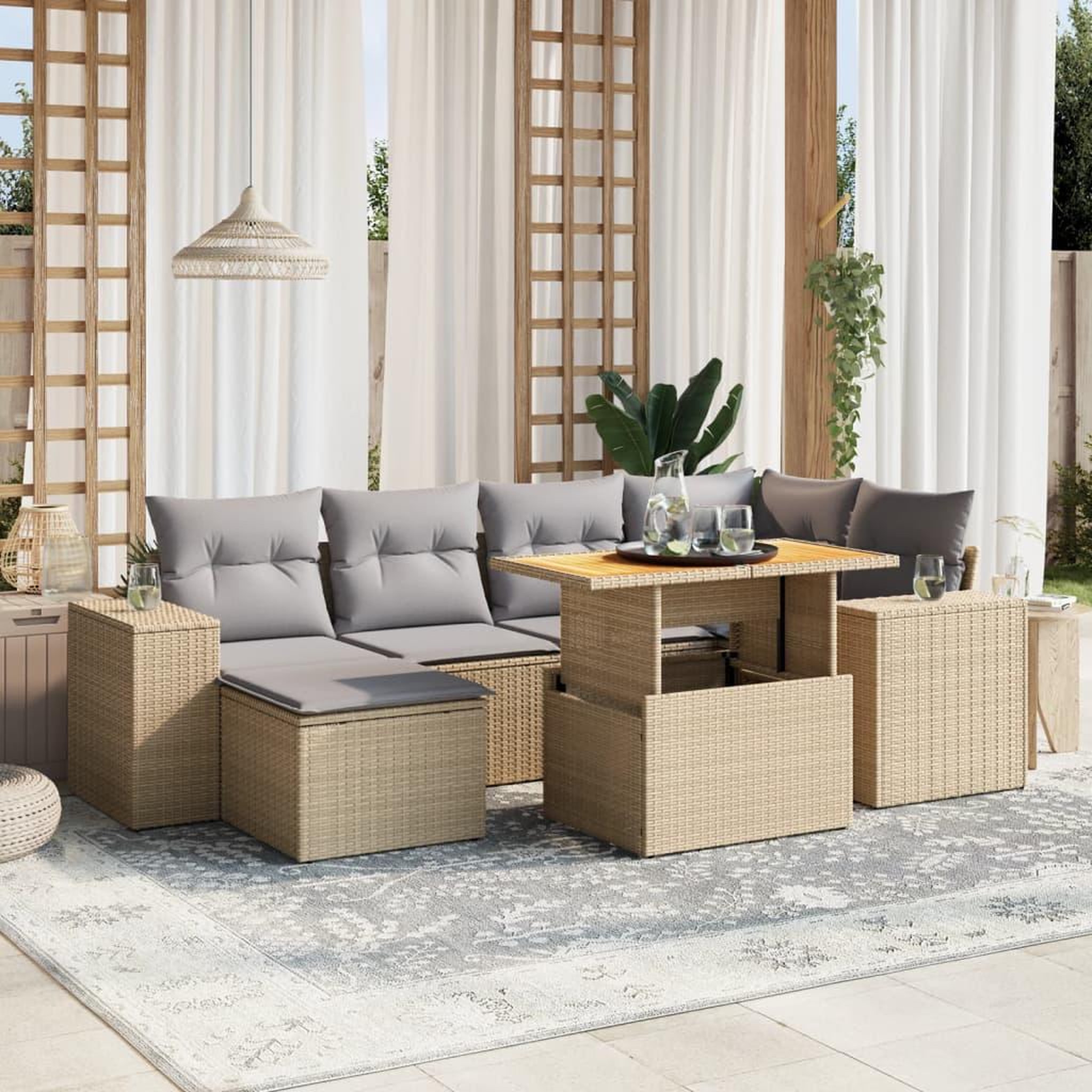 VIDAXL Salon de jardin avec coussins 7 pcs beige resine tressee