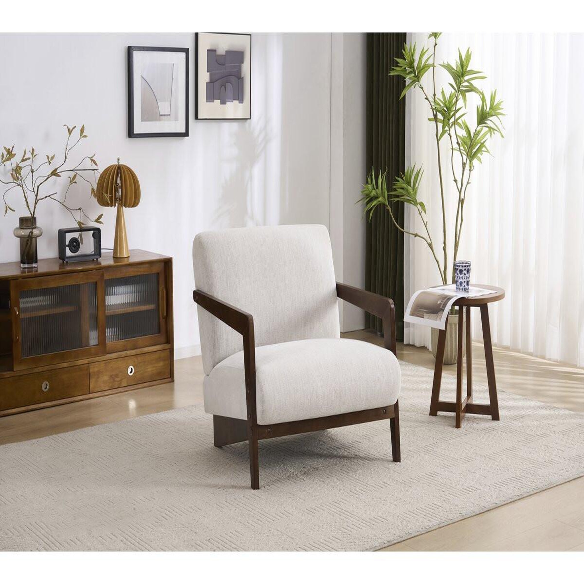 Voir la diapositive 2 : Habitat et Jardin Fauteuil intérieur scandinave en bois et tissu  Lena  - Beige