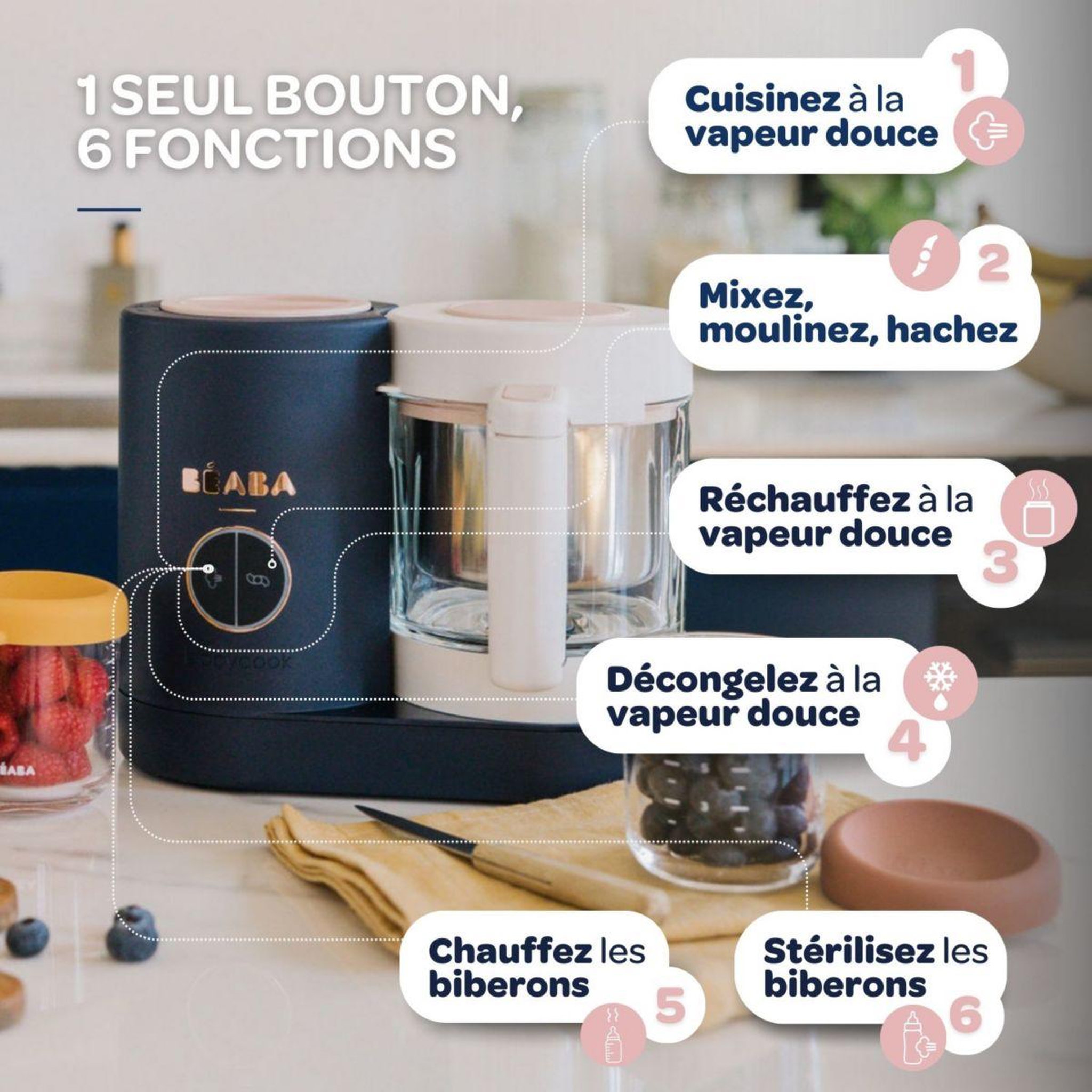Voir la diapositive 3 : BEABA Mixeur cuiseur bébé babycook neo night blue