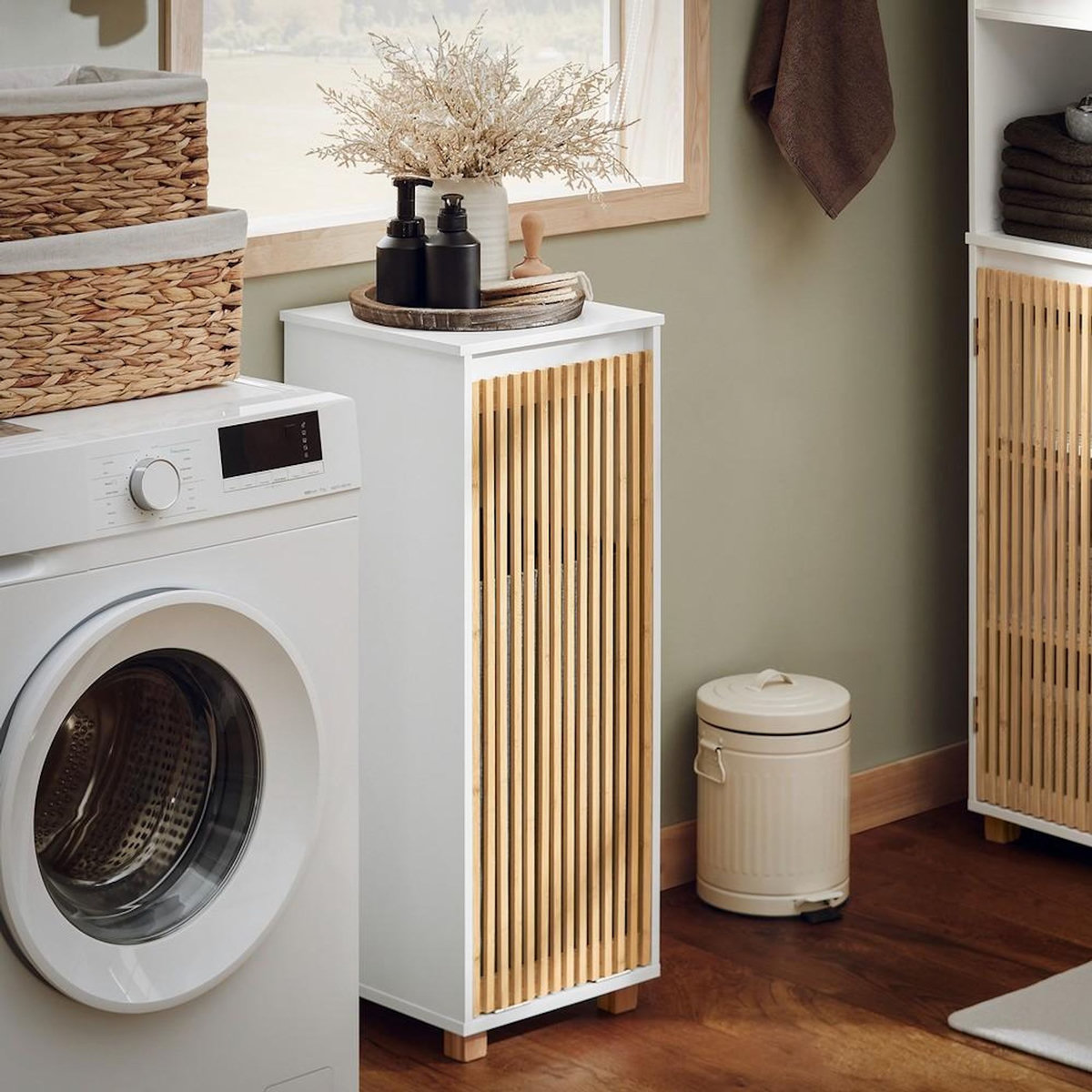 SOBUY SoBuy - Meuble De Buanderie à une porte - Blanc - 33x32x85cm - Nordique - BZR126-W