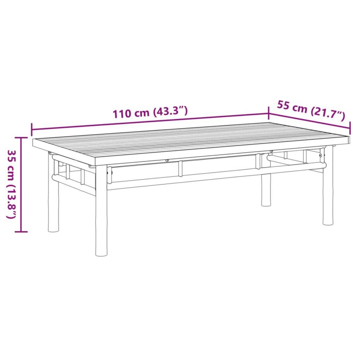 VIDAXL Table basse 110x55x35 cm bambou