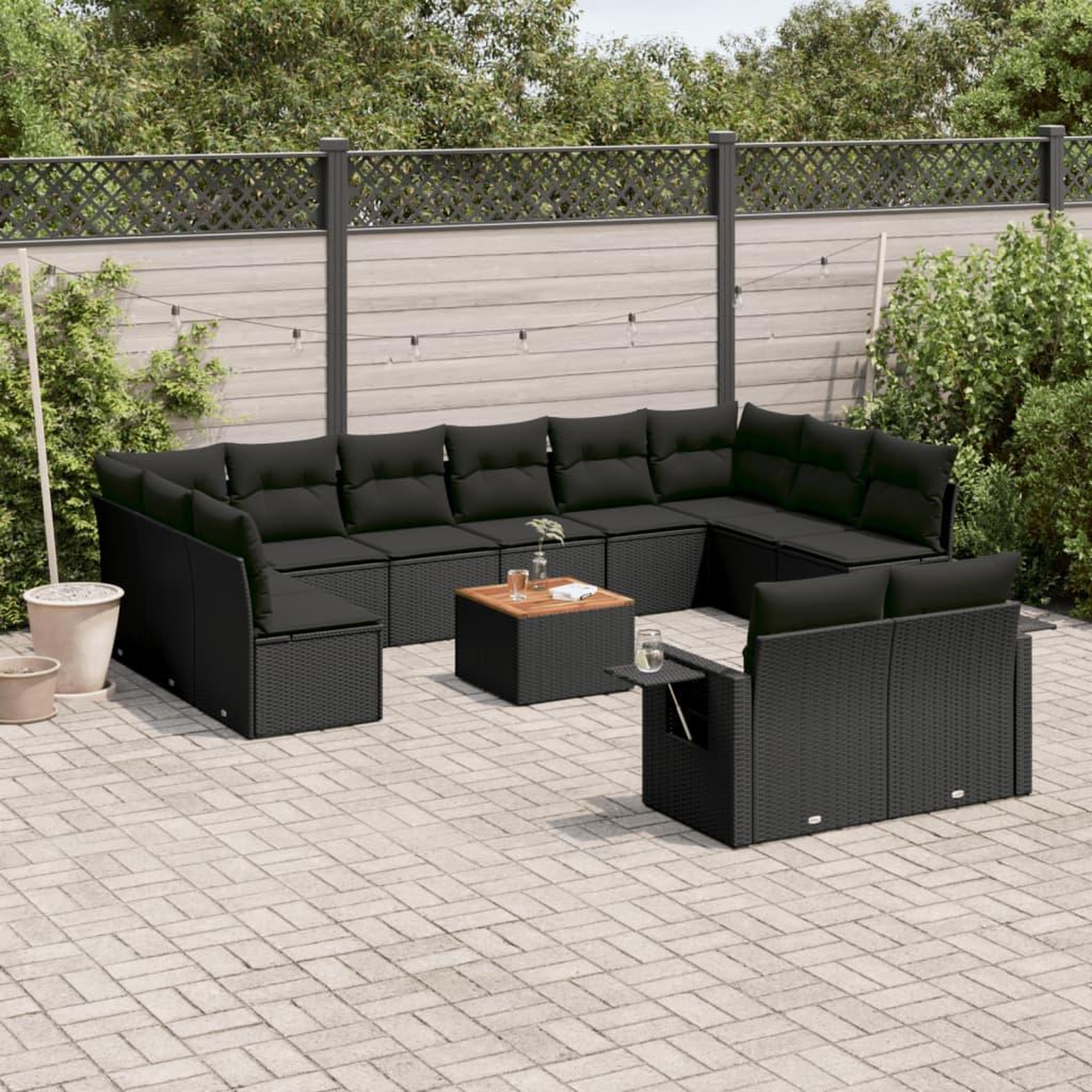 VIDAXL Salon de jardin avec coussins 13 pcs noir resine tressee