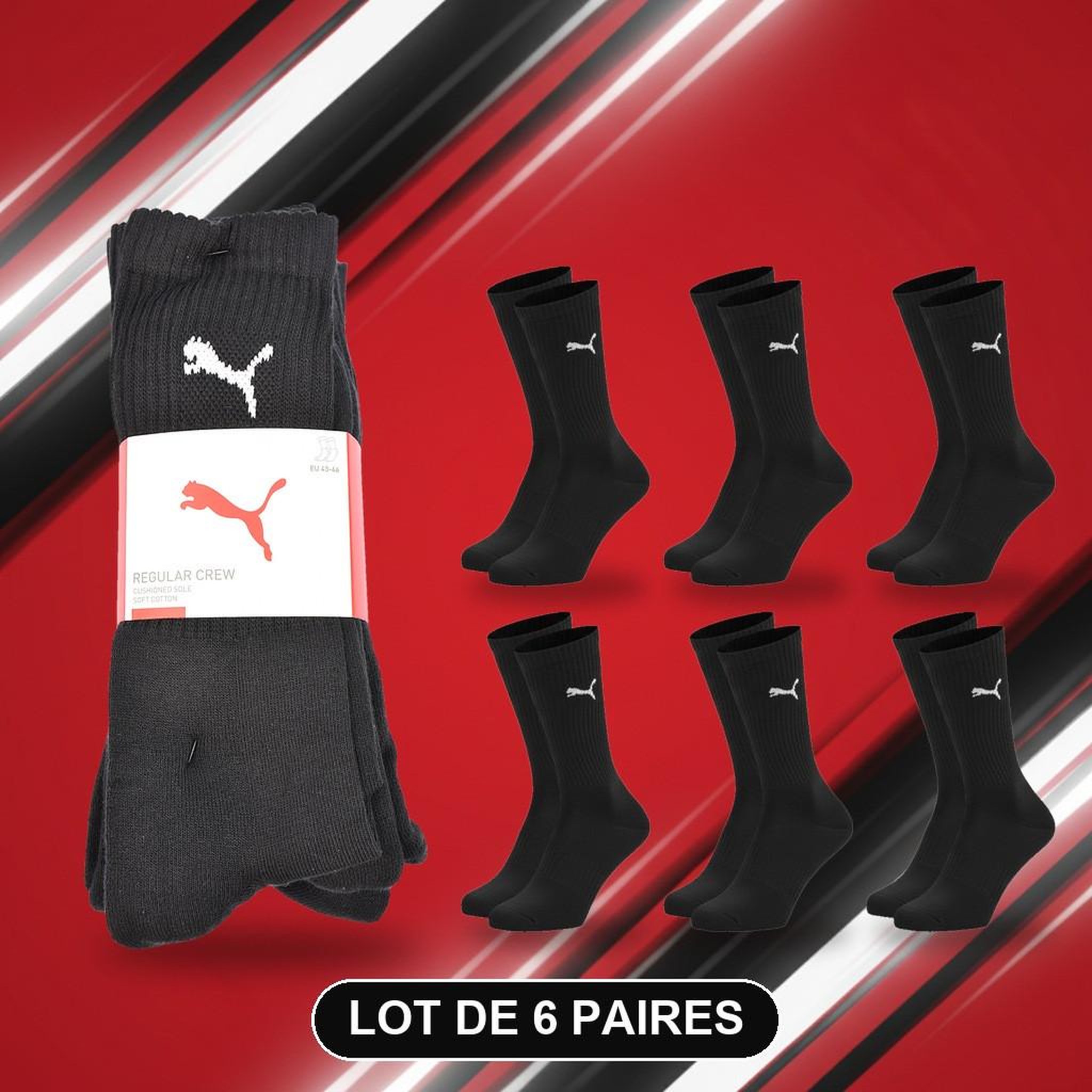 Voir la diapositive 3 : PUMA PUMA Chaussettes Mixte Crew Pack 6 Paires (Lot) - Coton Doux, Talon Cousu