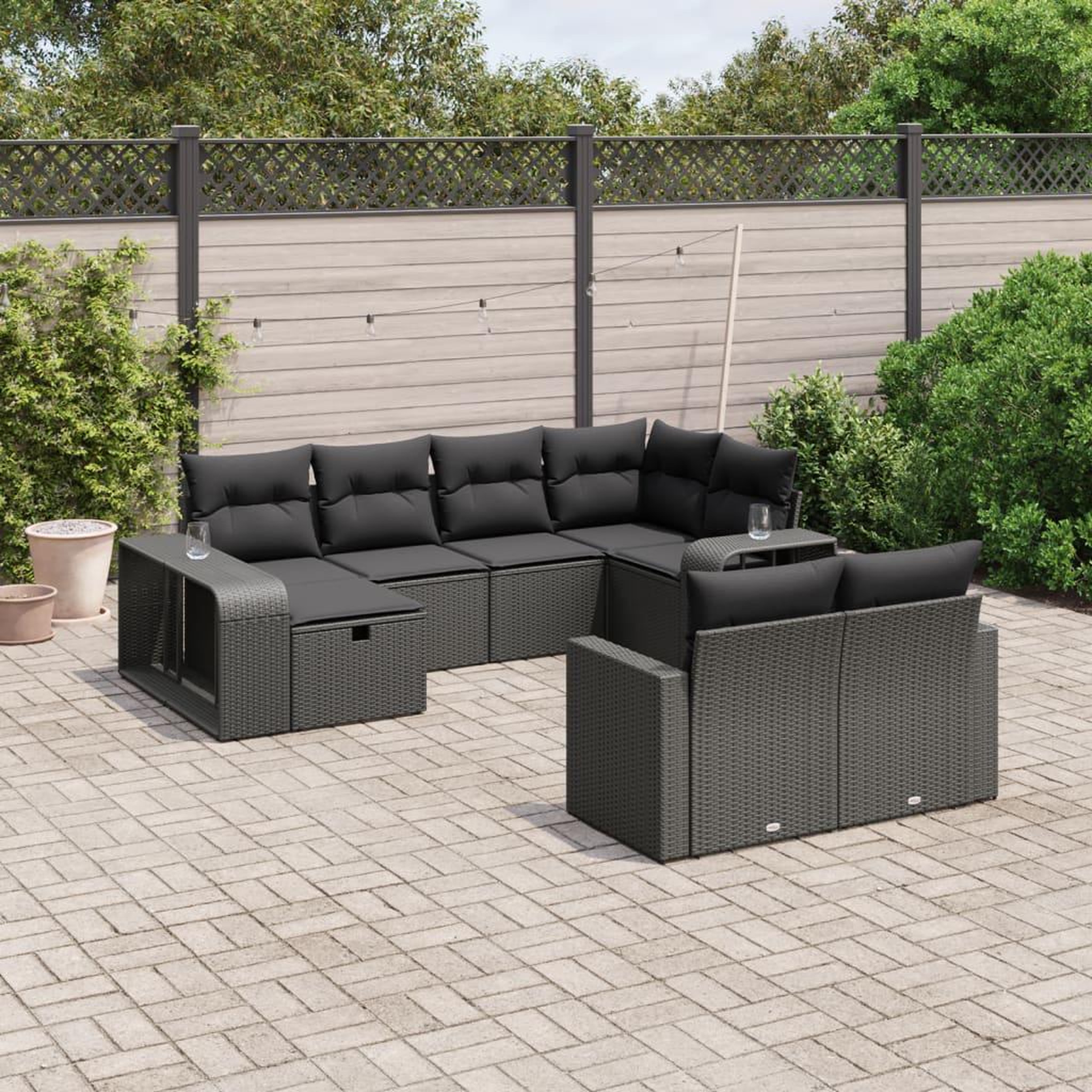VIDAXL Salon de jardin 10 pcs avec coussins noir resine tressee