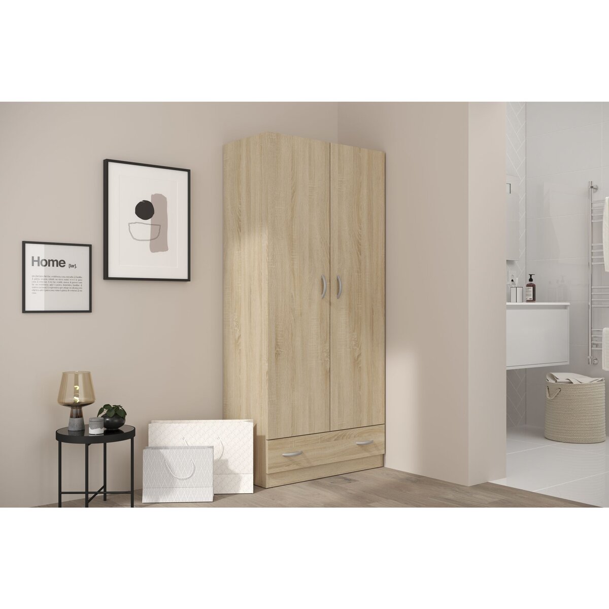 Armoire 2 portes 1 tiroir L78cm HOUSTON