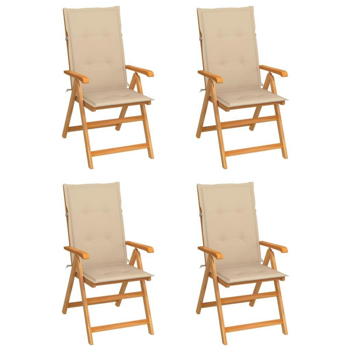 VIDAXL Chaises de jardin lot de 4 avec coussins beige Bois teck solide