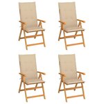 VIDAXL Chaises de jardin lot de 4 avec coussins beige Bois teck solide