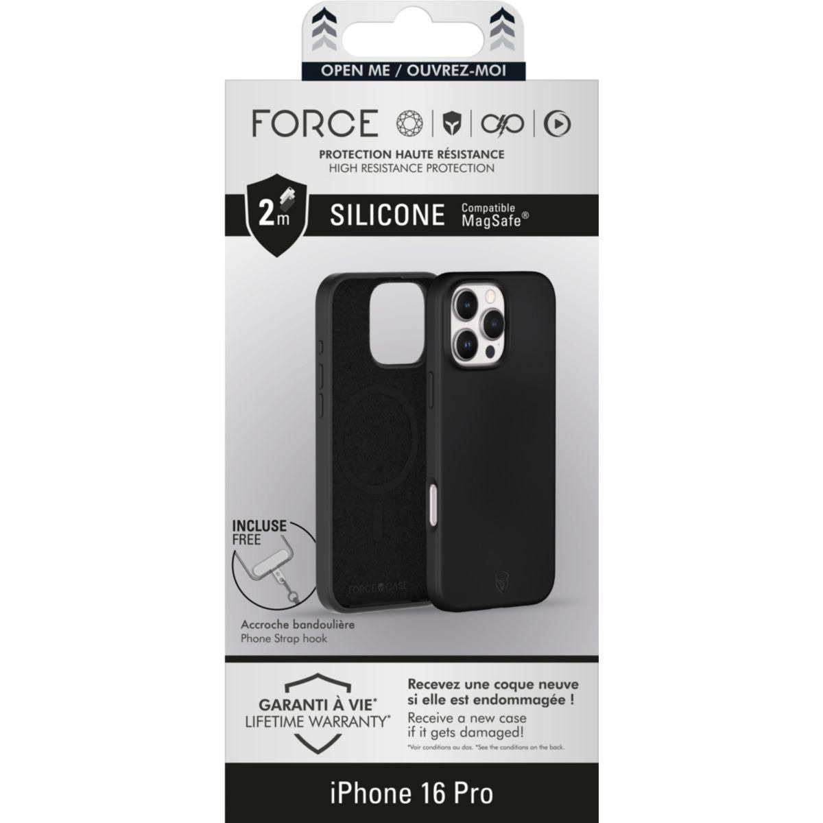 FORCE CASE Coque iPhone 16 Pro MagSafe siliconne Noir