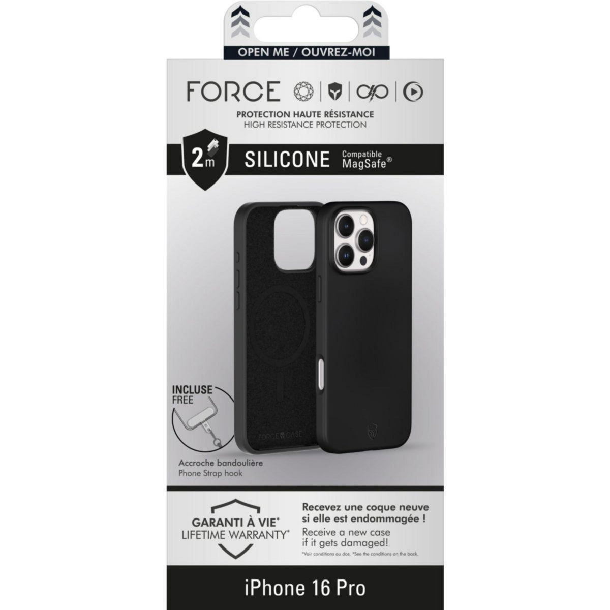 FORCE CASE Coque iPhone 16 Pro MagSafe siliconne Noir