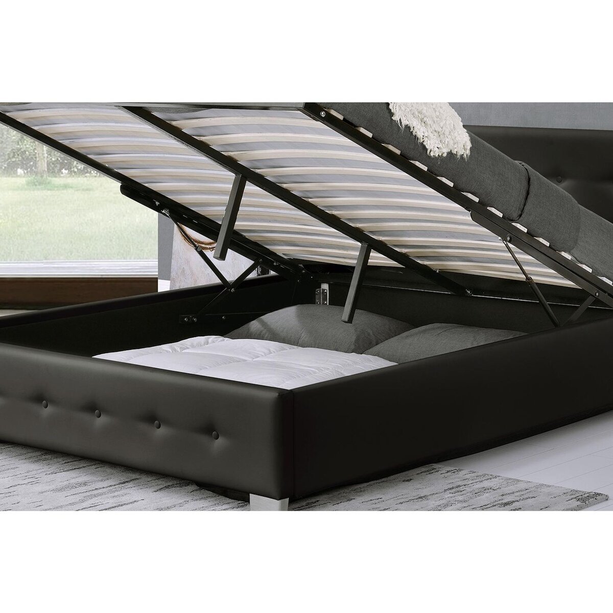 CONCEPT USINE Stucture de lit avec coffre de rangement 140 x 190 cm noir NEWINGTON