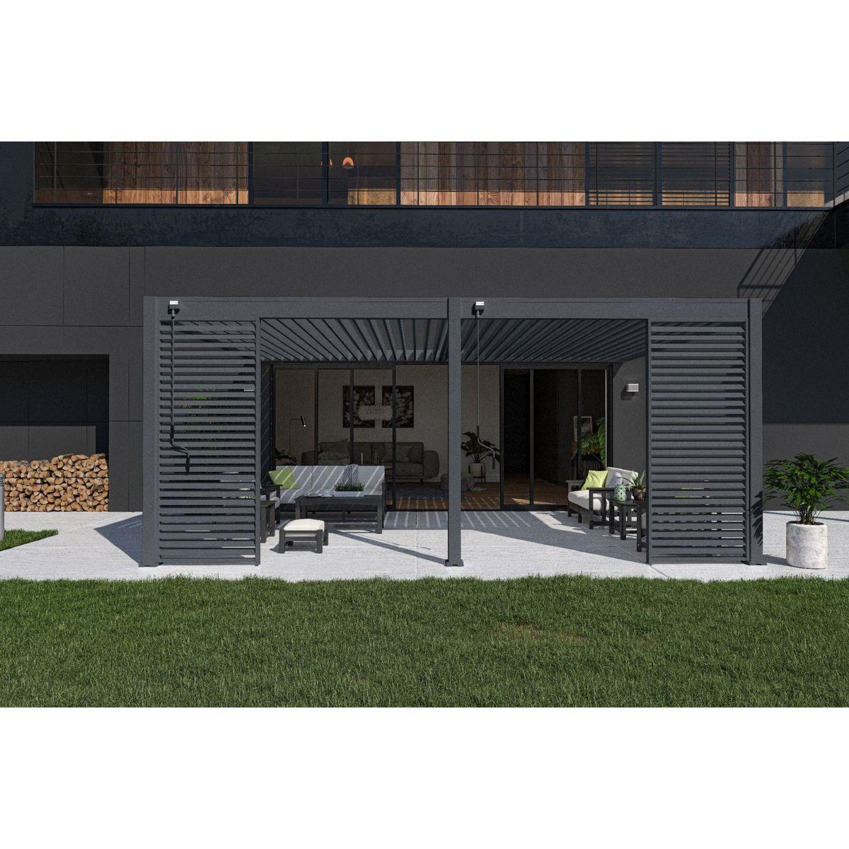 Pergola Bioclimatique adossée  4x6 m- Aluminium - Anthracite -  4x6m VS OmBREA®