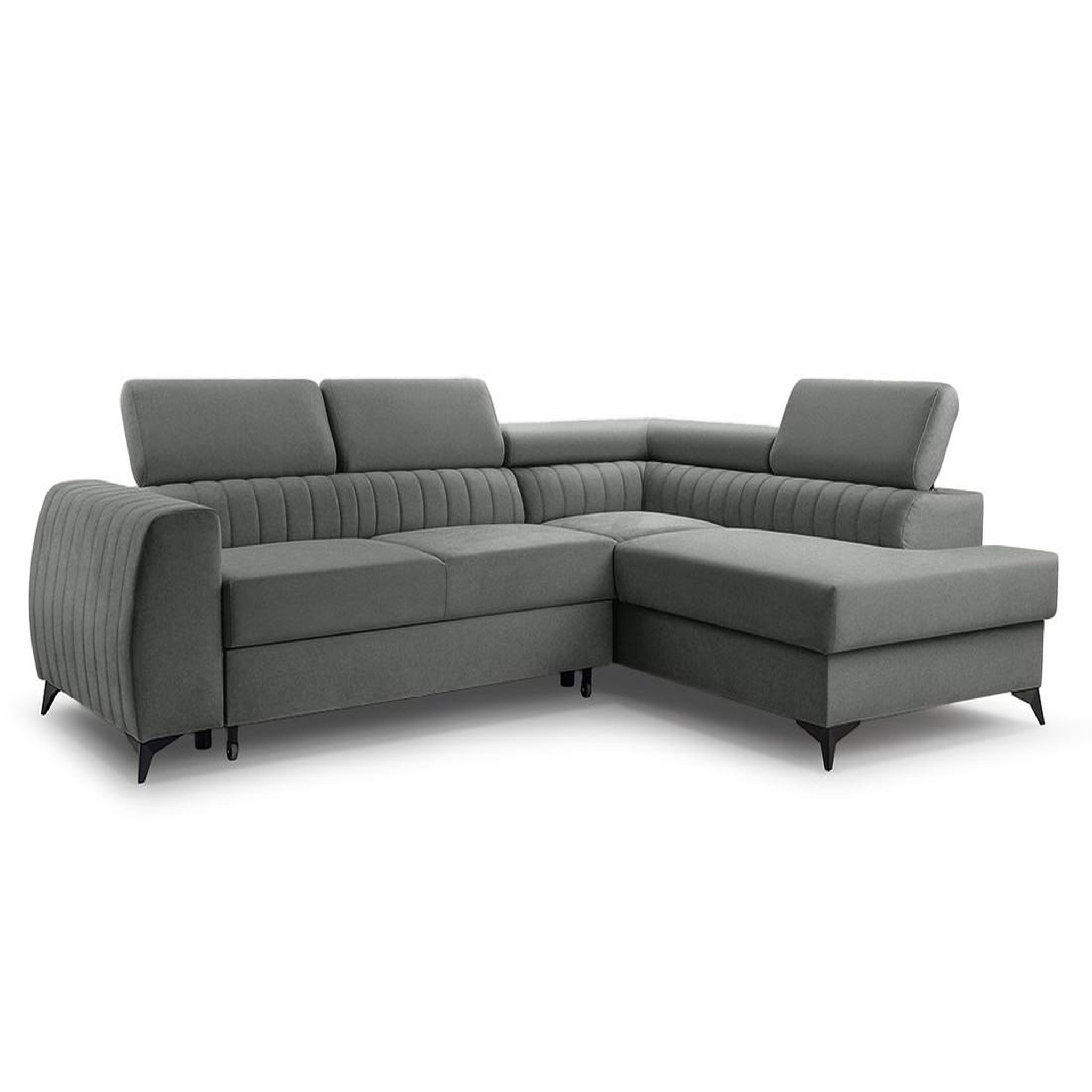 Voir la diapositive 2 : BEST MOBILIER Aneta - canapé d'angle droit 5 places - convertible avec coffre et têtières - en velours