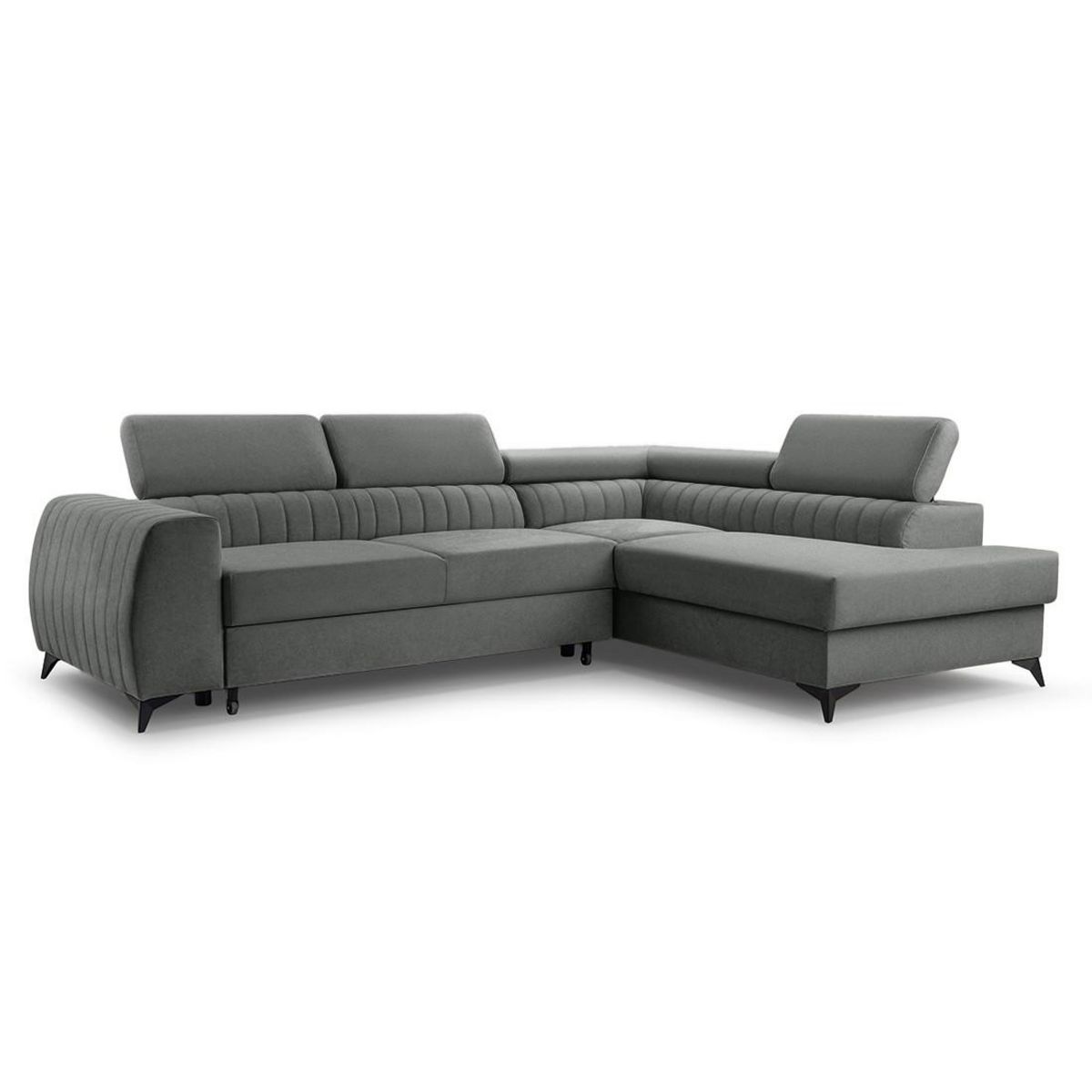 BEST MOBILIER Aneta - canapé d'angle droit 5 places - convertible avec coffre et têtières - en velours