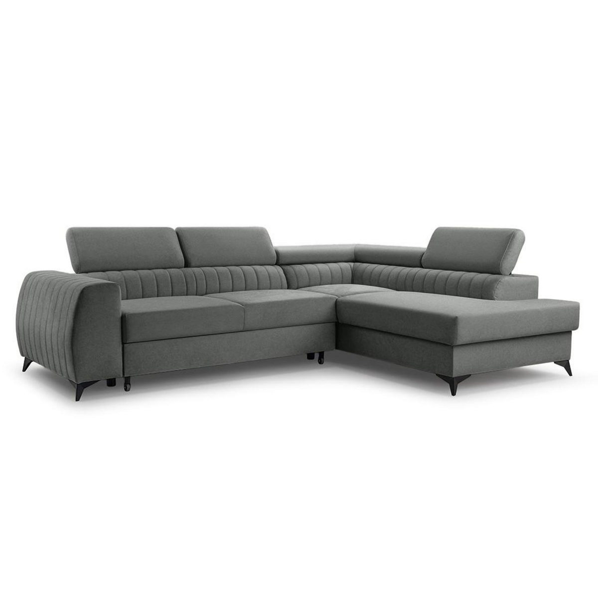 BEST MOBILIER Aneta - canapé d'angle droit 5 places - convertible avec coffre et têtières - en velours