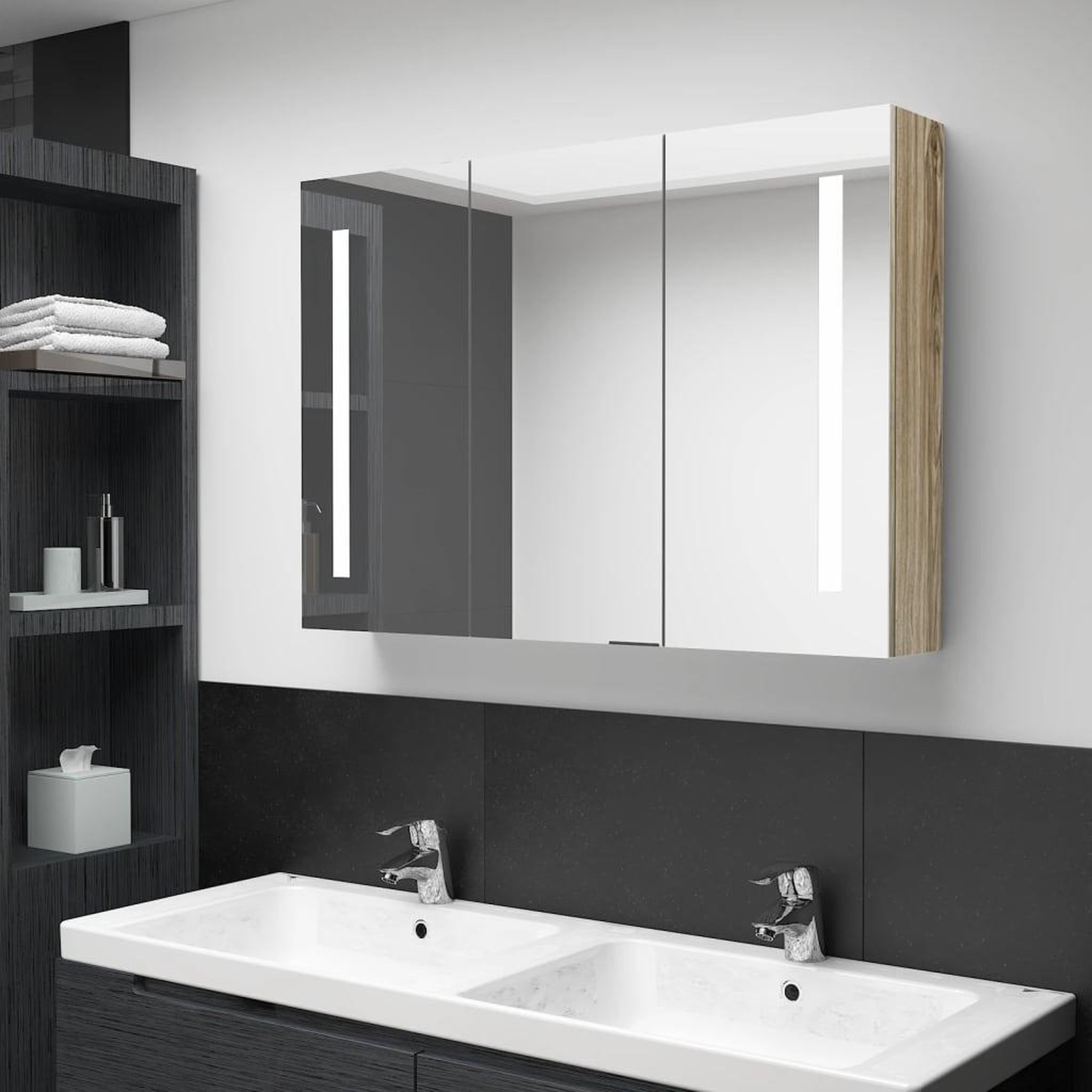 VIDAXL Armoire de salle de bain a miroir LED 89x14x62 cm chene