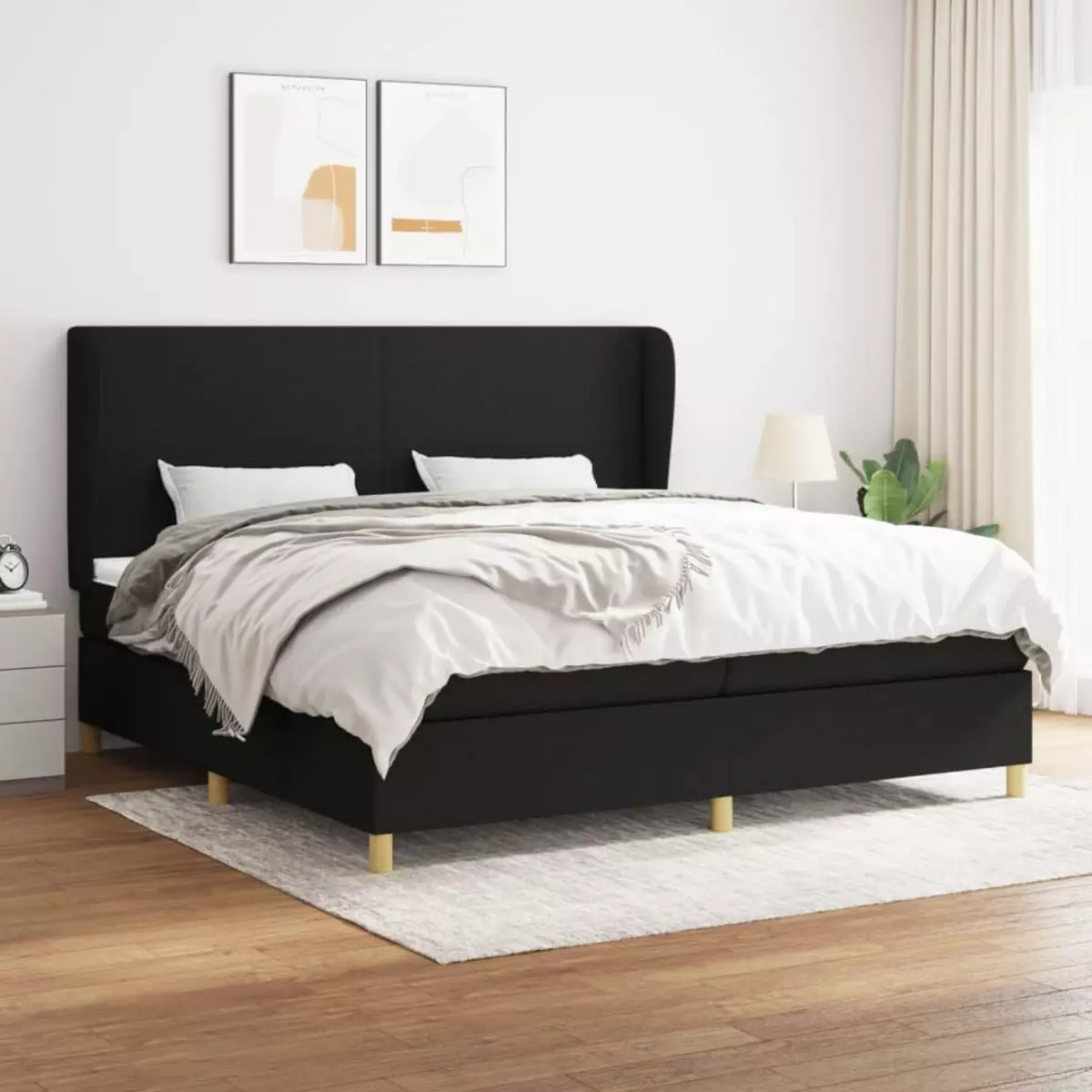 VIDAXL Sommier a lattes de lit avec matelas Noir 200x200 cm Tissu