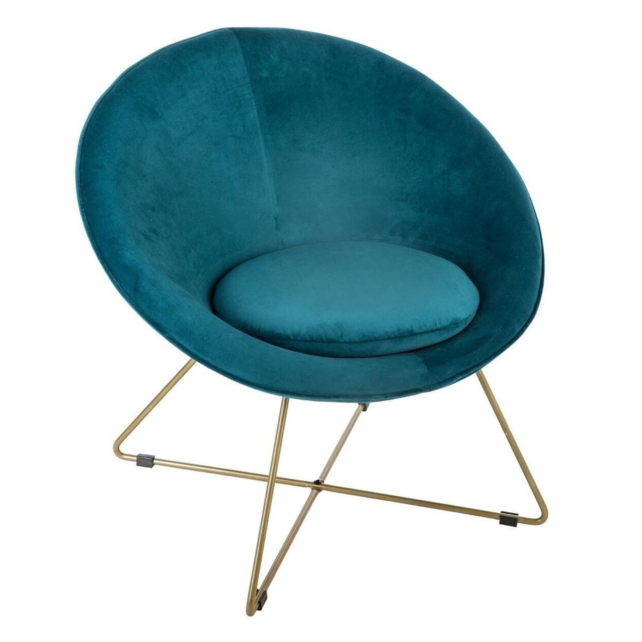 ATMOSPHERA Fauteuil design en velours  gold evan  76cm bleu