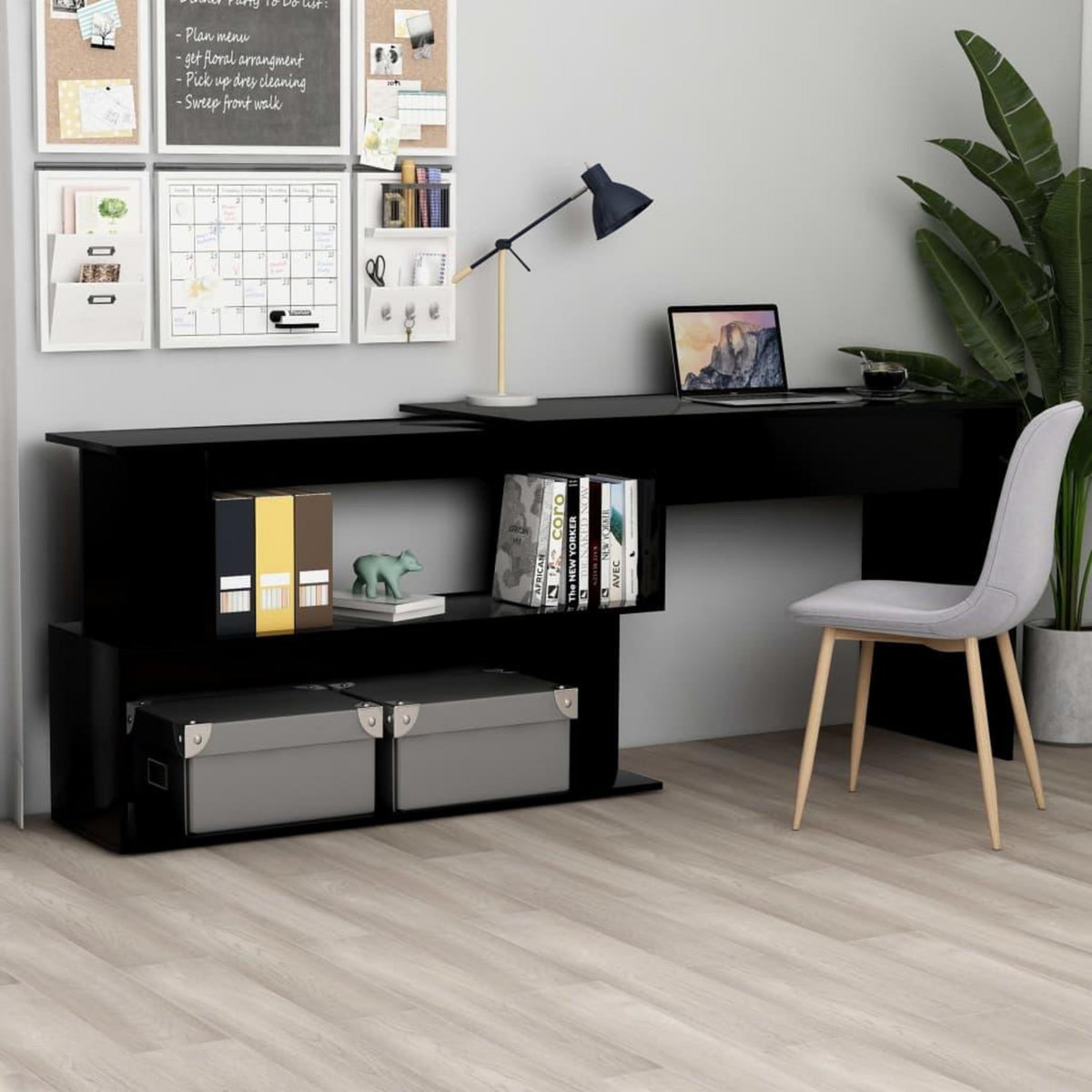 VIDAXL Bureau d'angle Noir 200x50x76 cm Bois d'ingenierie