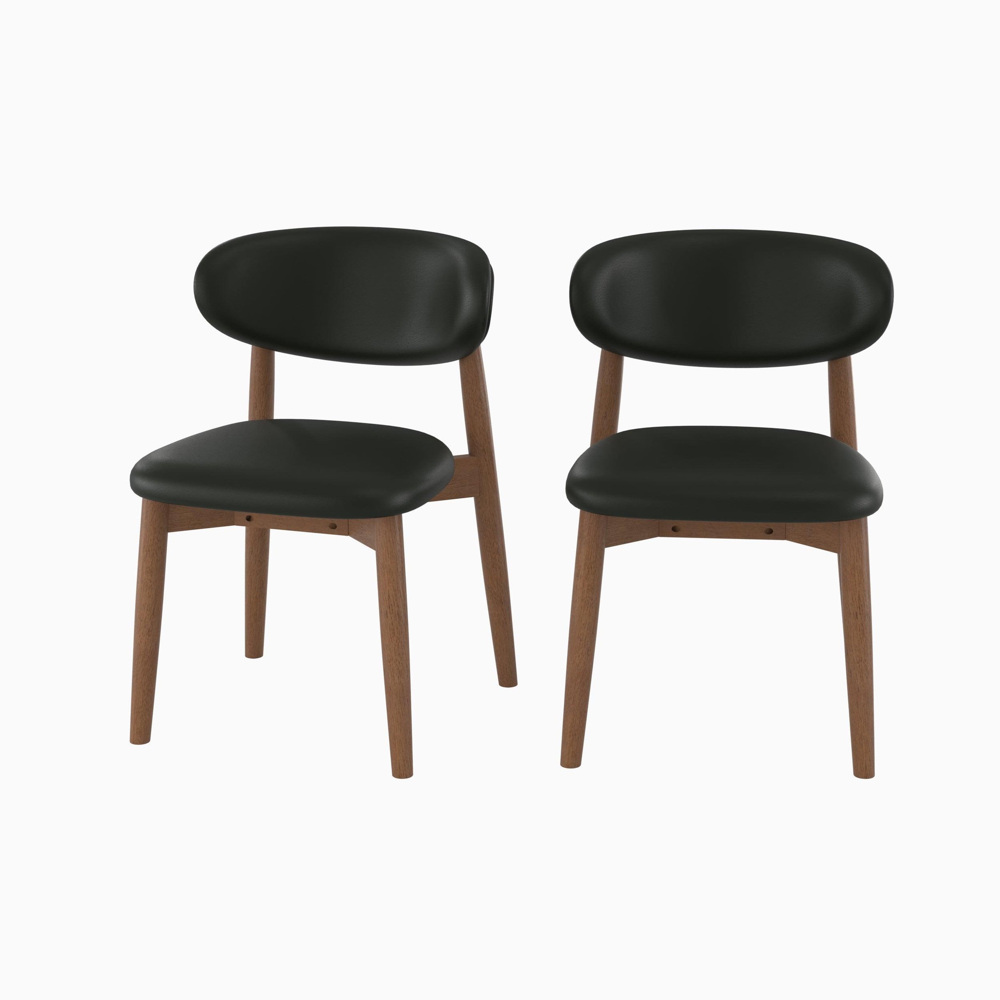 MAISON PAVANE Lot de 2 chaises en cuir synthétique noir et bois d'hévéa foncé-yuna