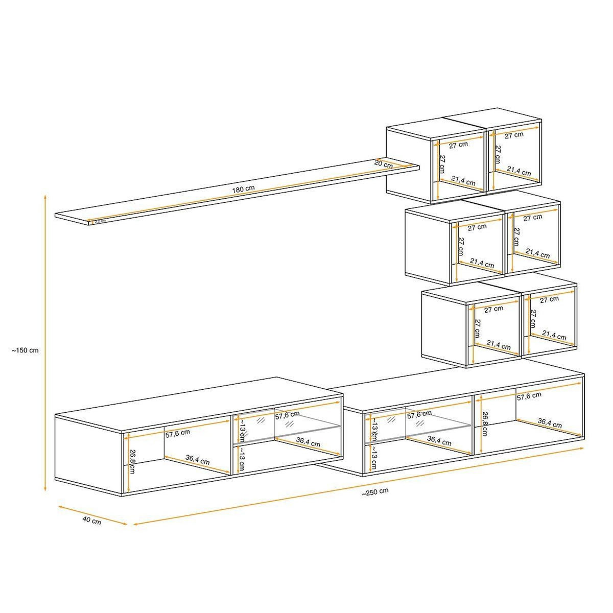 Paris Prix Ensemble Meuble TV  Switch XXIV  250cm Blanc & Naturel