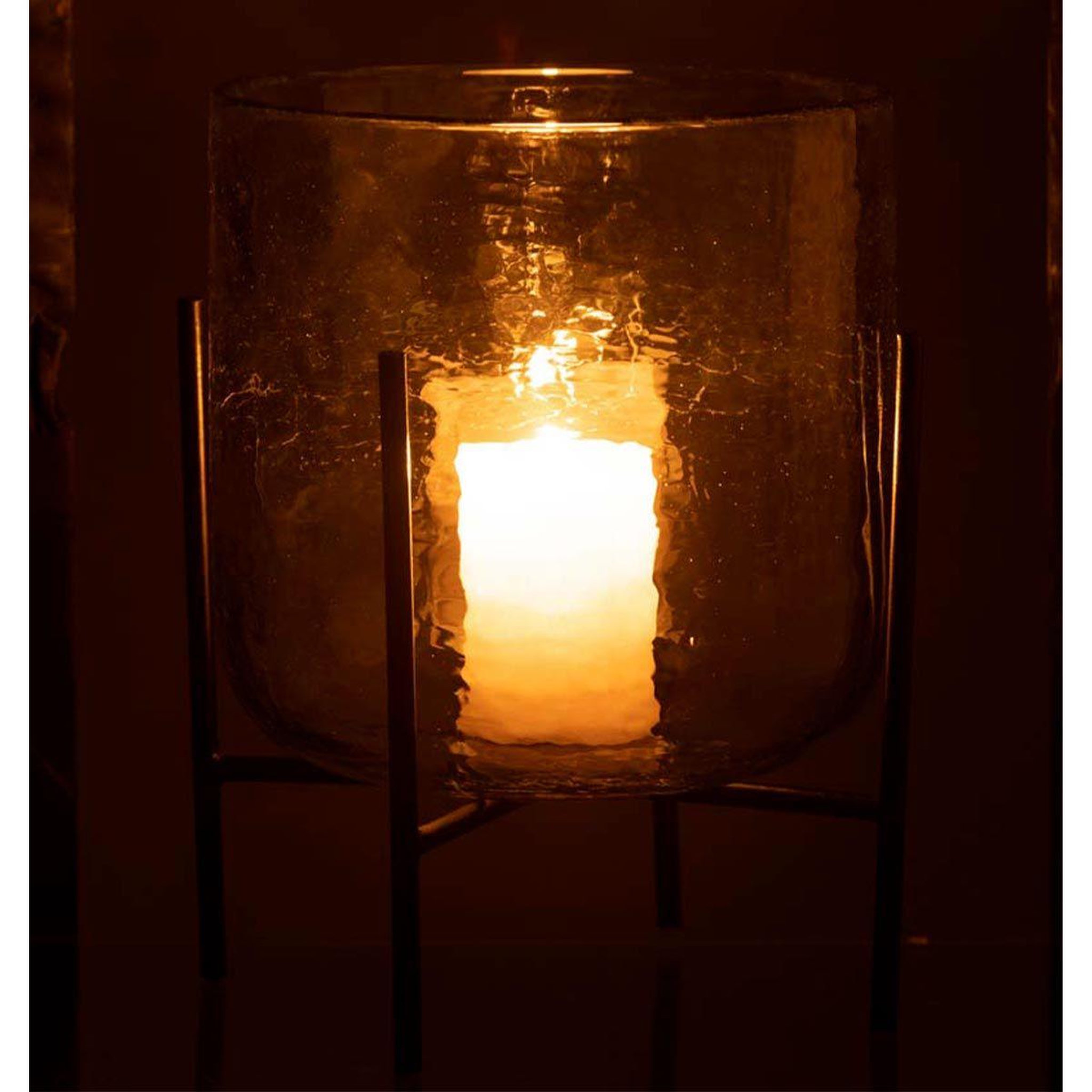 Voir la diapositive 3 : J-LINE Photophore sur Pied  Debout  20cm Transparent & Noir