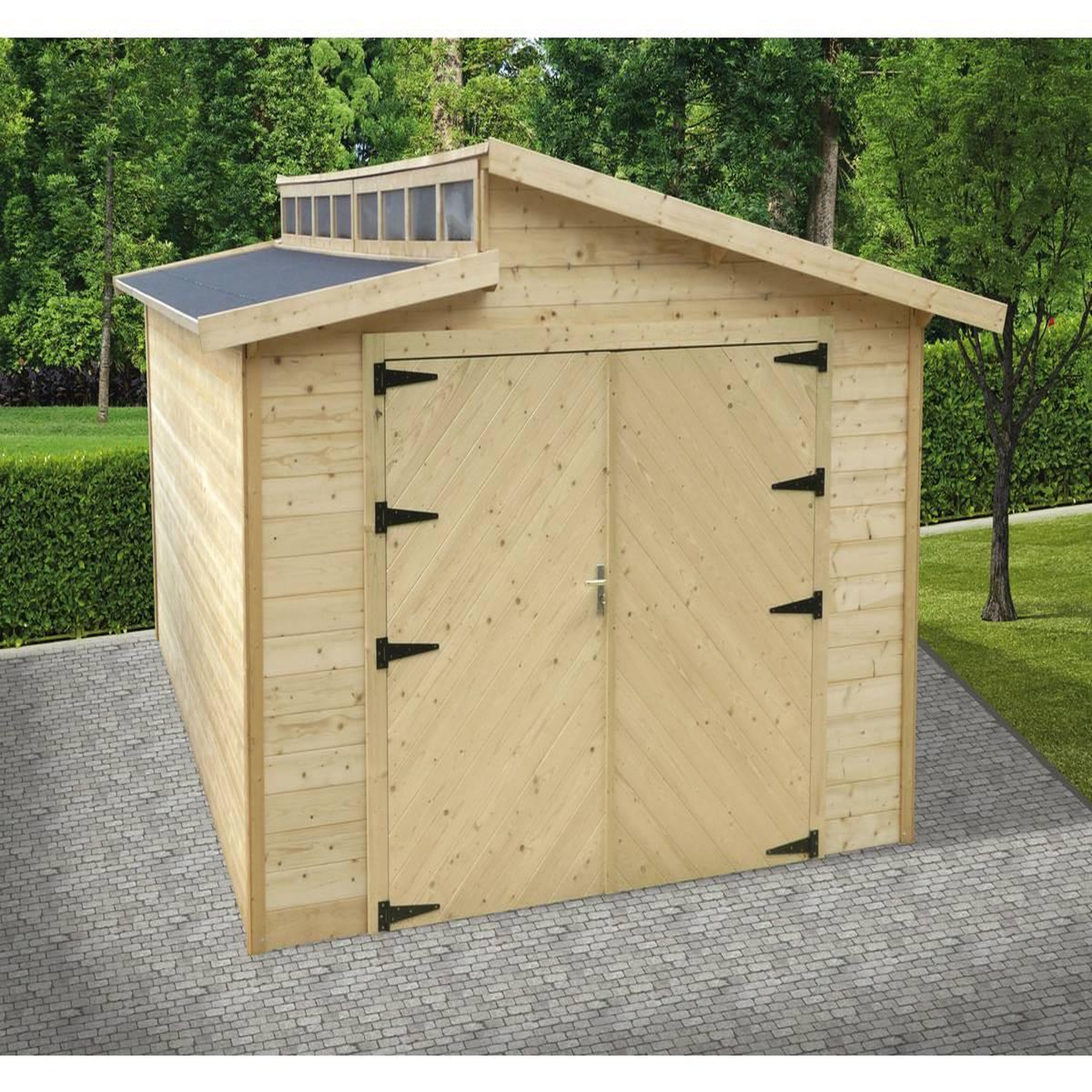 Voir la diapositive 2 : Habitat et Jardin Garage bois  Torino  - 20.88 m2 - 3.64 x 5.74 x 2.92 m - 28 mm