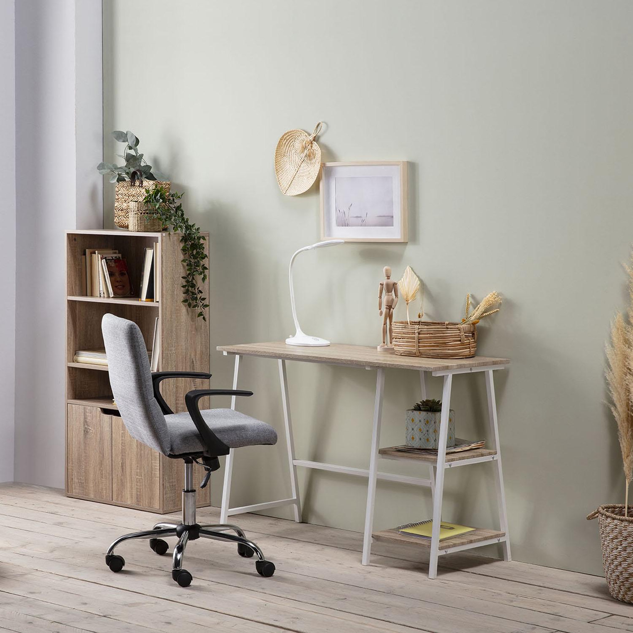 Voir la diapositive 2 : VS VENTA-STOCK Bureau Lisboa Blanc, Table pour PC, Style Industriel, 105 cm Longueur