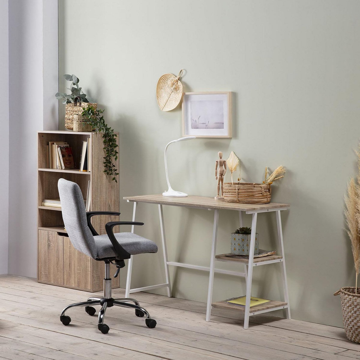 VS VENTA-STOCK Bureau Lisboa Blanc, Table pour PC, Style Industriel, 105 cm Longueur