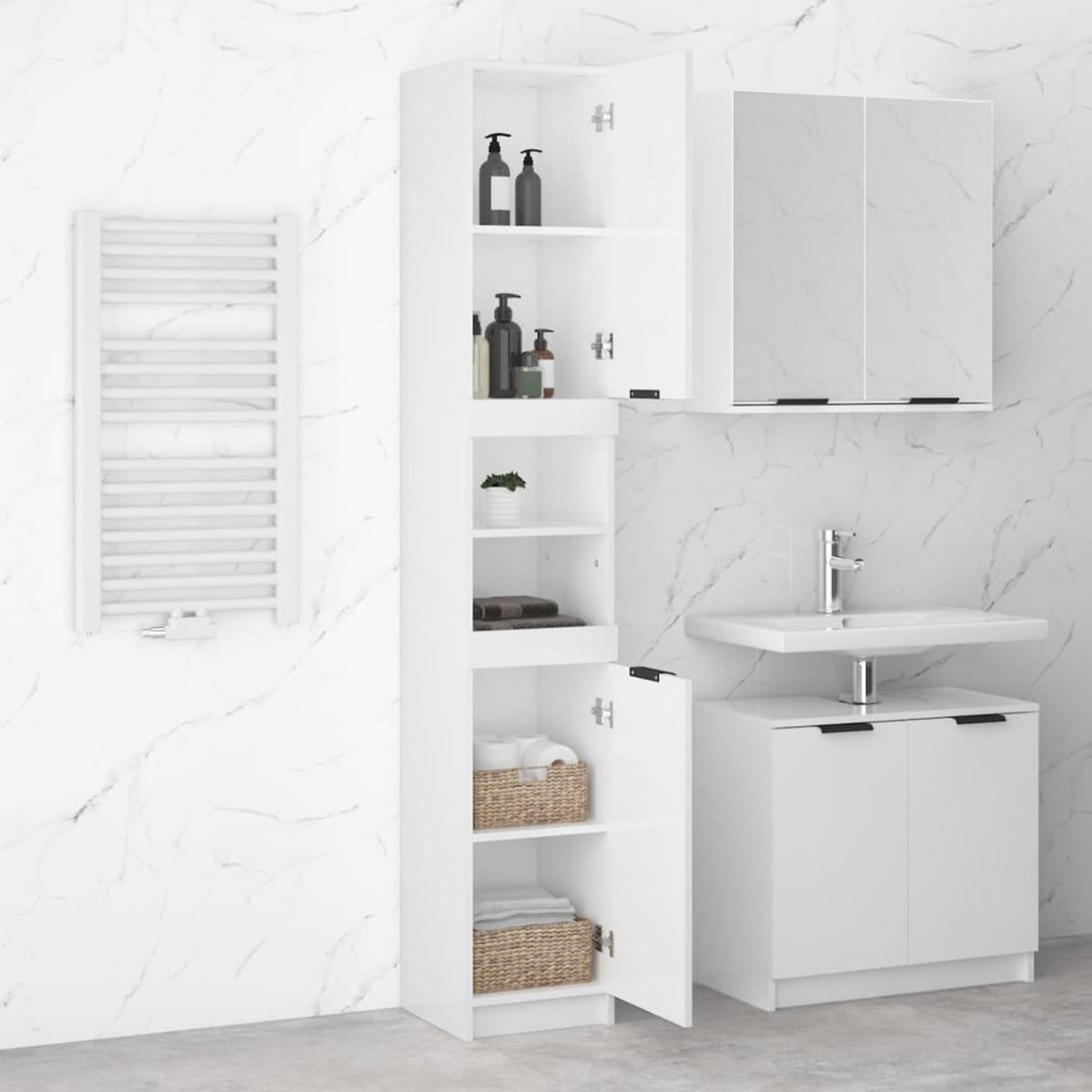 VIDAXL Armoire de salle de bain blanc brillant 32x34x188,5 cm