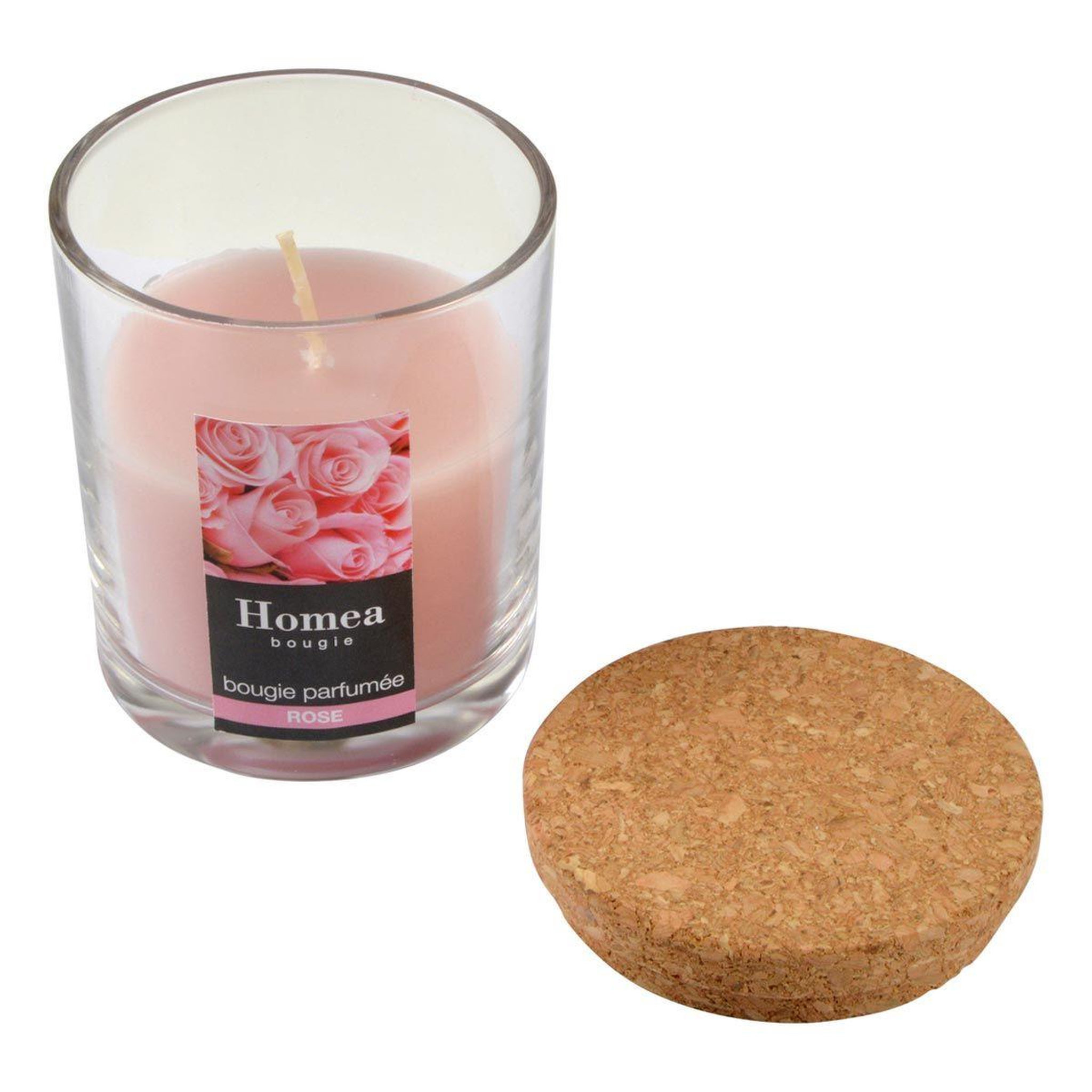 Voir la diapositive 2 : HOMEA Bougie verrine parfumée  essentiel  8cm rose